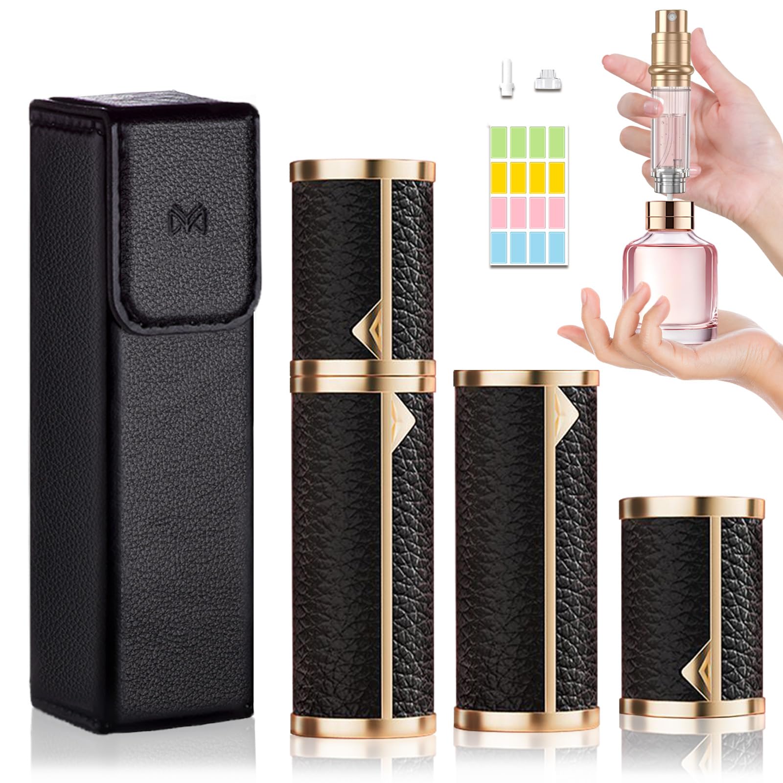 Refillable Travel Perfume Bottle 5ml - Portable Mini Cologne Atomizer Sprayer, TSA Approved Empty Perfume Dispenser for Purse & Pocket - Perfect for Airplane, Gym, Office & On-the-Go Use (Black)