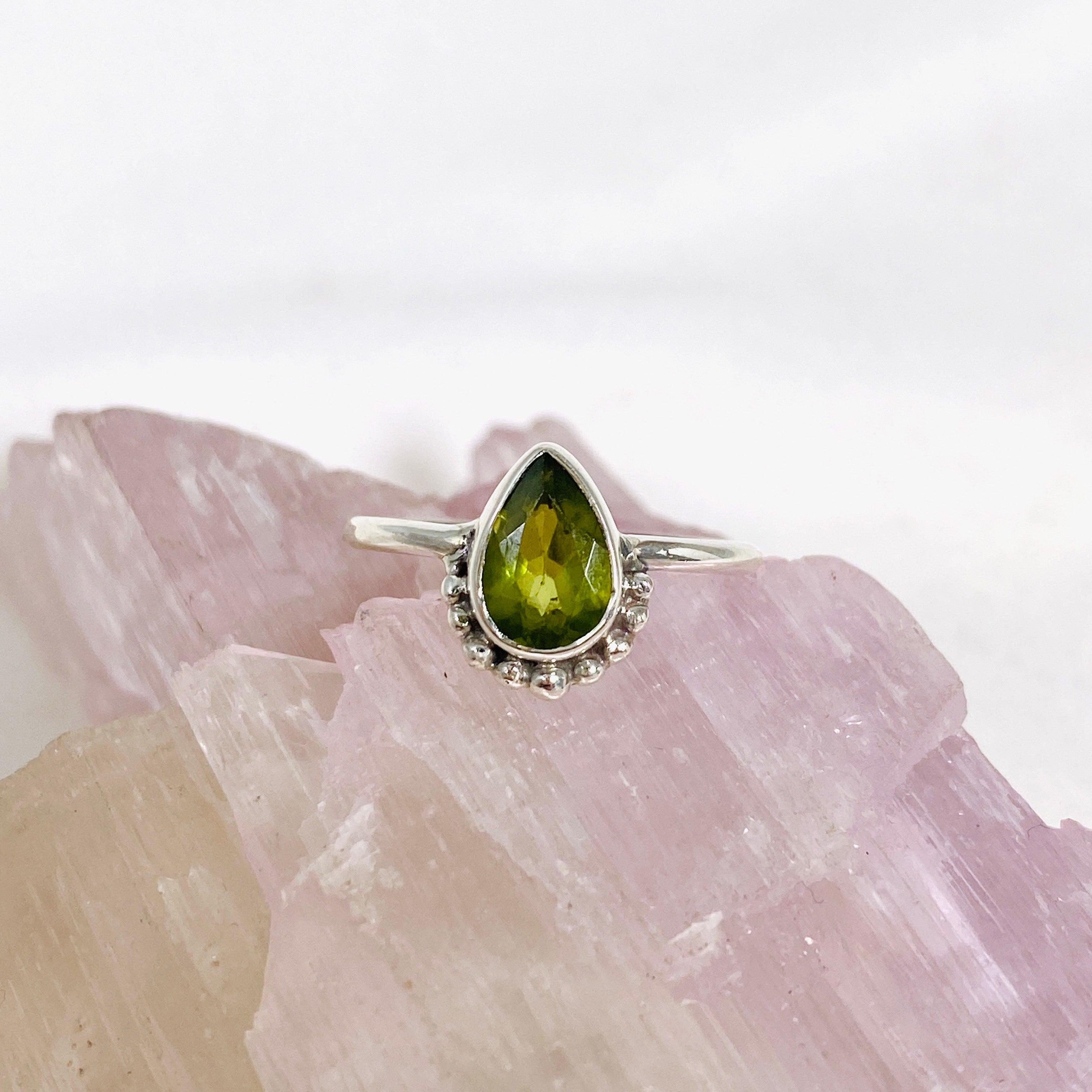 Peridot Teardrop Faceted Fine Band Ring - 14K Gold Plated Dainty Jewelry for Women - Perfect for Weddings, Anniversaries & Everyday Elegance