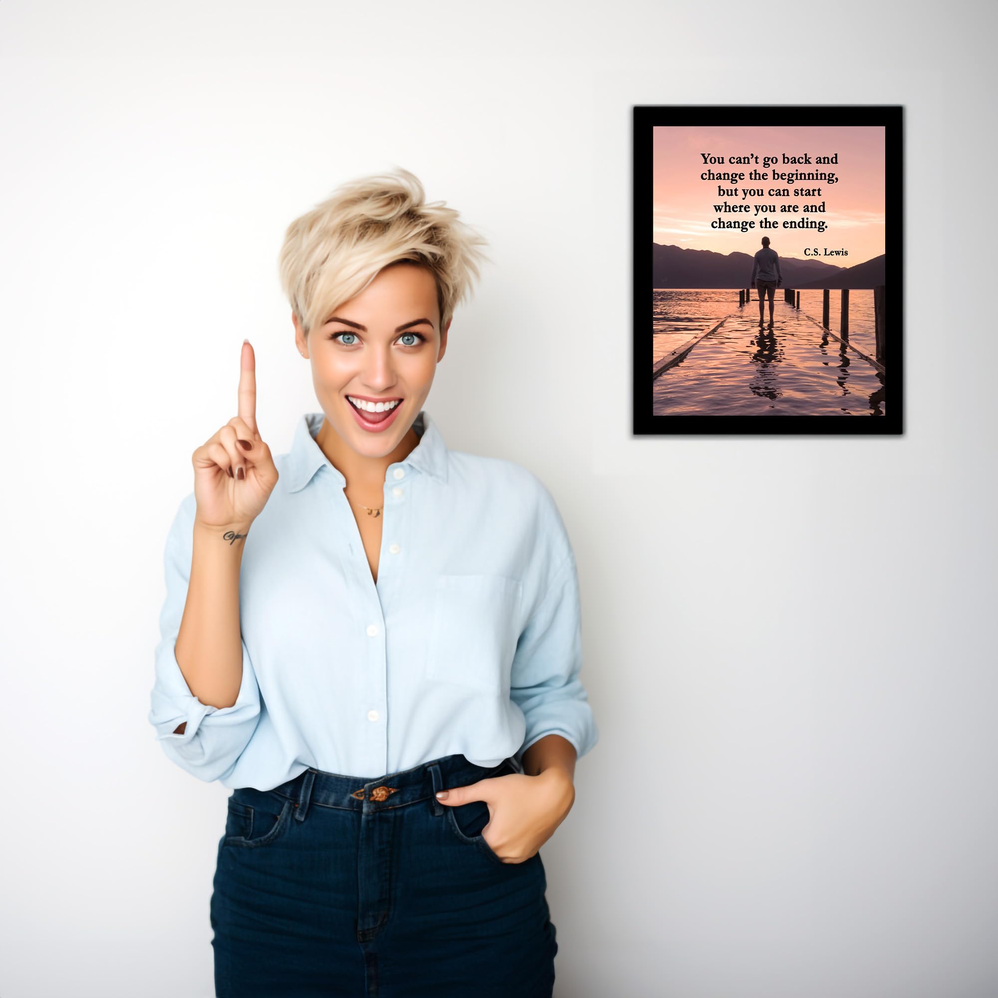 Sunset Inspirational Wall Art Print - 'Start Where You Are & Change the Ending' Motivational Quote for Living Room, Bedroom, Office Decor | 8x10 Unframed Landscape Poster | Perfect for Home, Workspace & Gift Giving