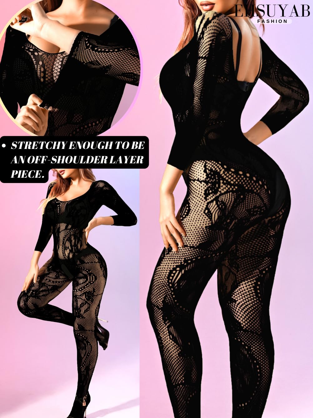 Sexy Women's Fishnet Bodysuit & Stockings - Exotic Dance Lingerie for Rave, Glow Party | Plus Size S-3XL | Perfect for Nightclubs, Costume Parties & Sensual Wear