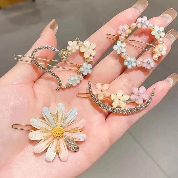 SS Metal Hair Clips for Women - Geometric Hollow Hairpins, Korean Style Barrettes with Pearl Accents (8-Pack) - Perfect for School, Work, Parties & Everyday Hairstyling