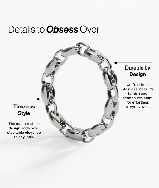 Frozen Mariner Chain Ring - Stainless Steel Pirate Jewelry for Men & Women - Perfect for Costume Parties, Halloween, and Gothic Fashion