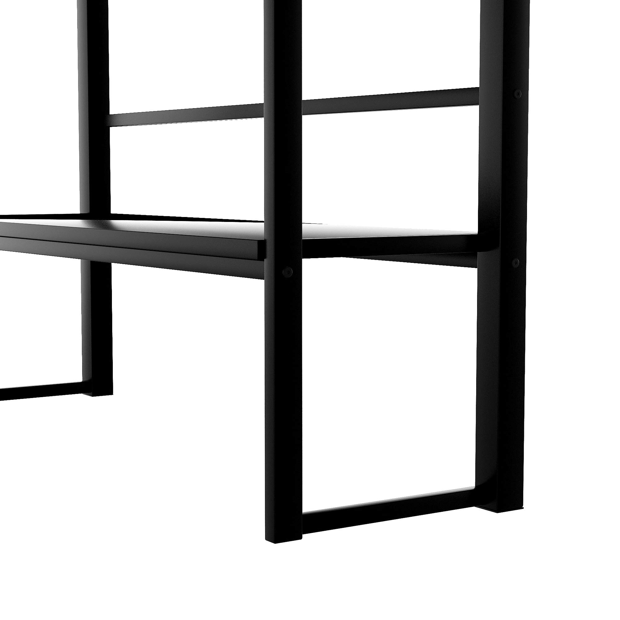 Full Metal Loft Bed with Long Desk, Shelves & Safety Guardrails - Space Saving Twin/Queen Size Bed Frame with Ladder, No Box Spring Required - Perfect for Small Apartments, Dorms & Kids Rooms