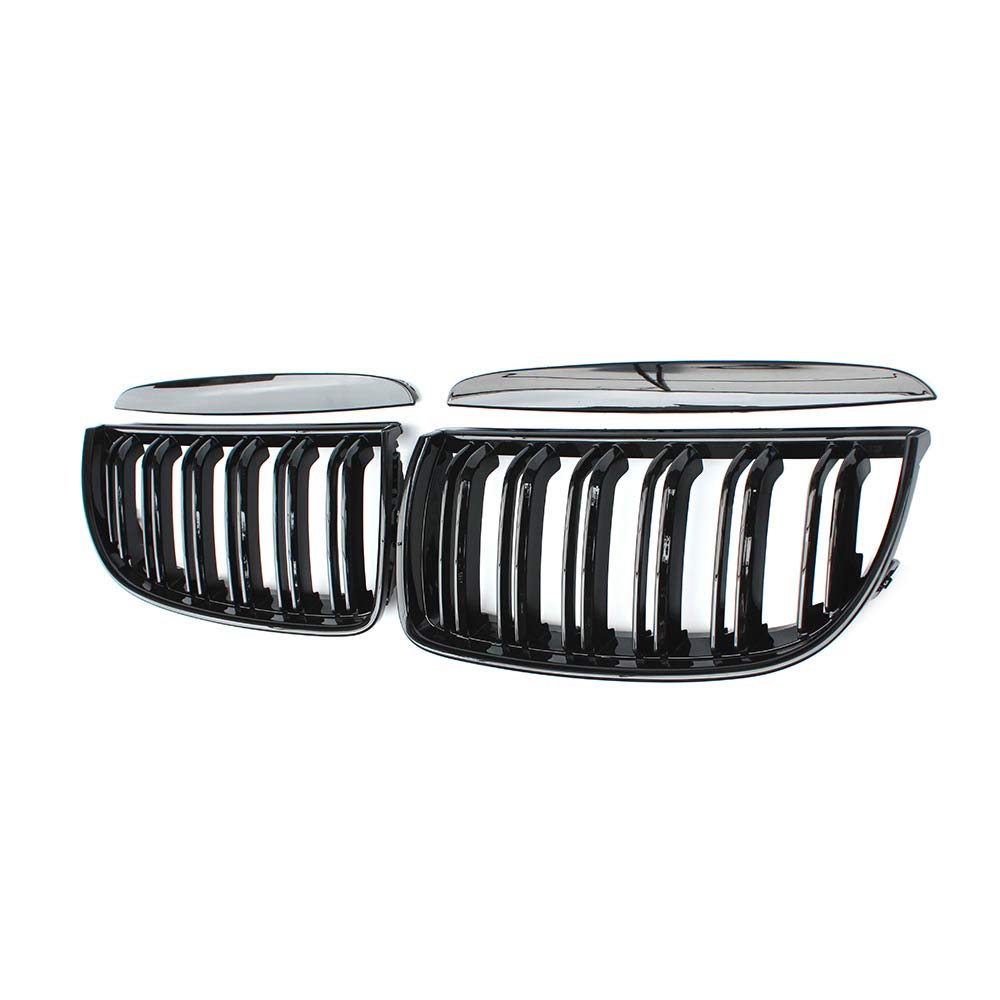 BMW E90 E91 2005-2008 Glossy Black Double Slat Sport Kidney Grille - Pair Replacement for Enhanced Style & Performance - Perfect for Car Enthusiasts & Auto Upgrades