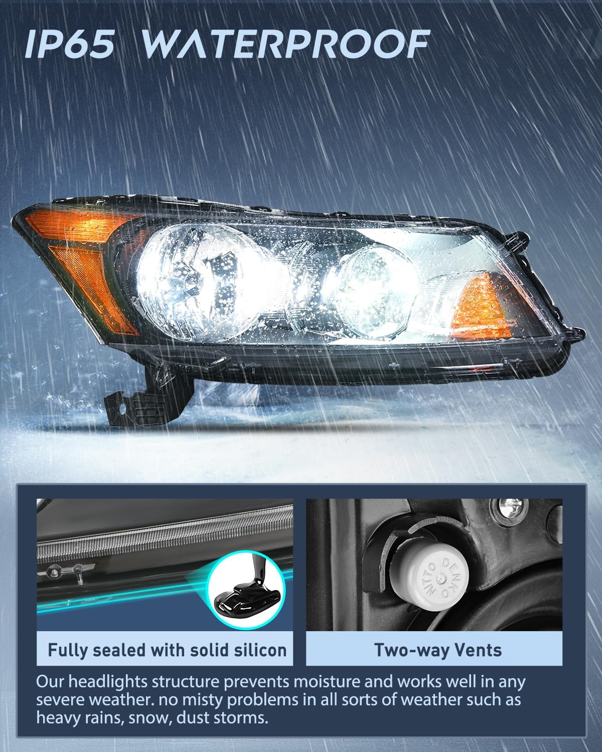 2008-2012 Honda Accord Sedan Headlight Assembly - Black Housing with Amber Reflector - Replacement Headlights for Improved Night Driving & Style Upgrade