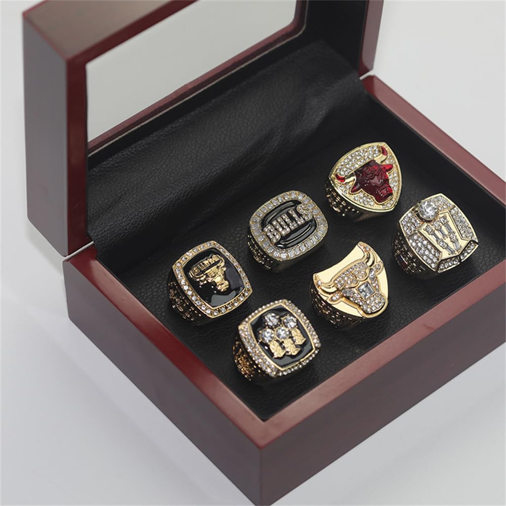 6PCS Chicago Bulls Championship Rings Set - NBA Men's Souvenir Gift Collection - Perfect for Basketball Fans, Sports Memorabilia Collectors and Championship Party Favors