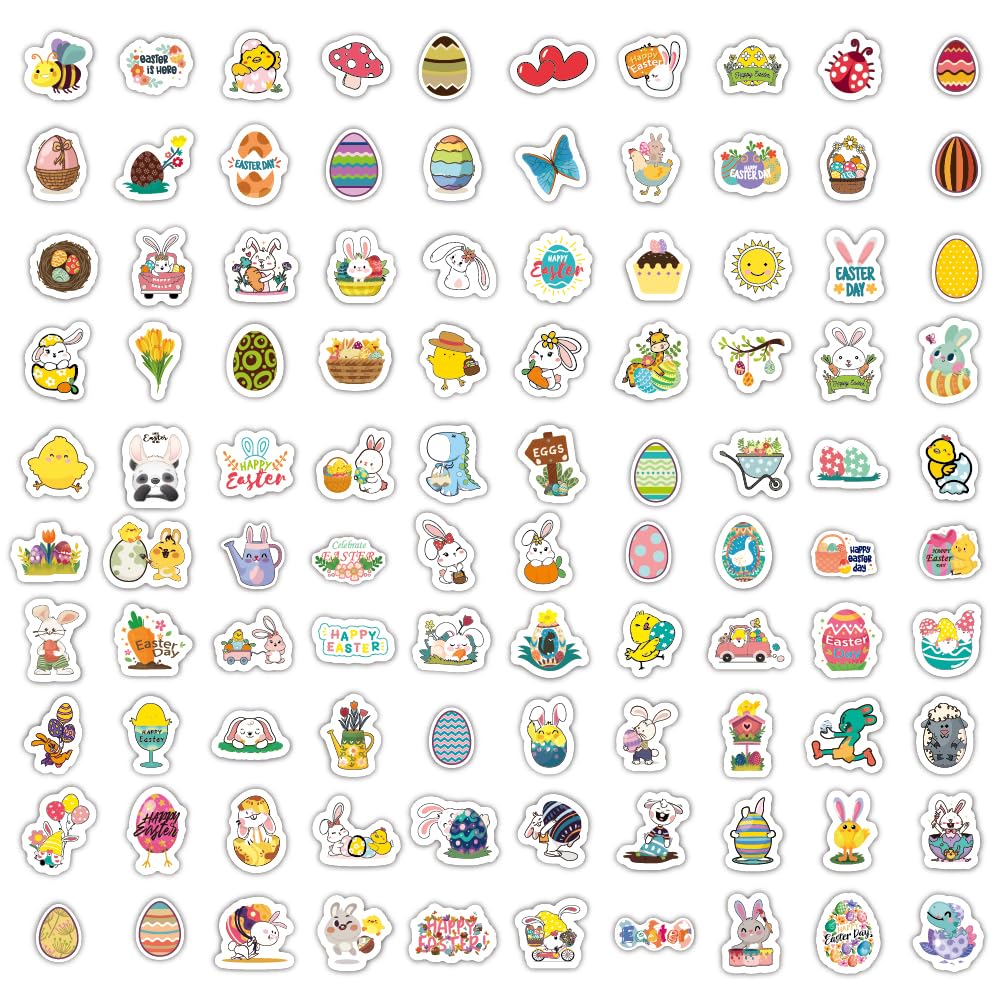 100Pcs Easter Stickers for Kids - Bunny, Egg & Spring Themed Vinyl Waterproof Stickers - Perfect for Scrapbooking, DIY Crafts, Party Favors & Easter Gifts - Classroom, Home Decor & Kids Activities