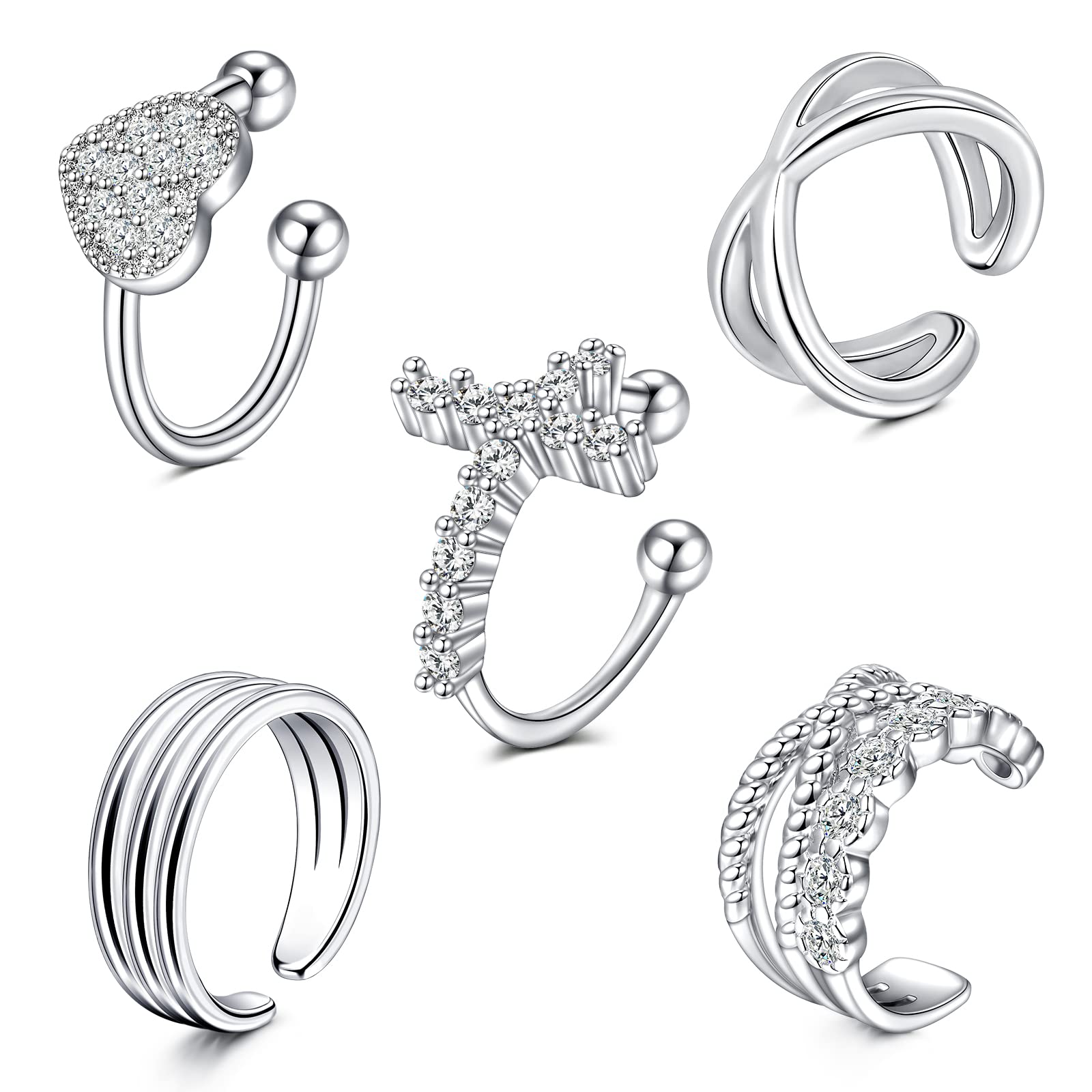 JFORYOU Stainless Steel Fake Helix Ear Cuff - Clip On Non-Piercing Cartilage Earrings for Men & Women - Adjustable Wrap Around Lip Ring - Perfect for Parties, Concerts and Everyday Fashion Accessories