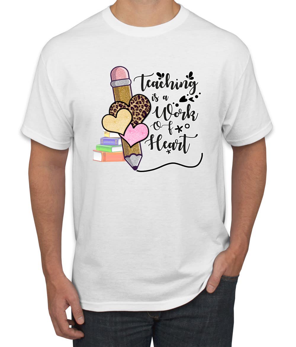 Wild Bobby Teaching is a Work of Heart Pop Culture Men's Graphic T-Shirt - Funny Teacher Appreciation Gift for Educators & School Staff - Perfect for Classrooms, Teacher Week & Casual Wear