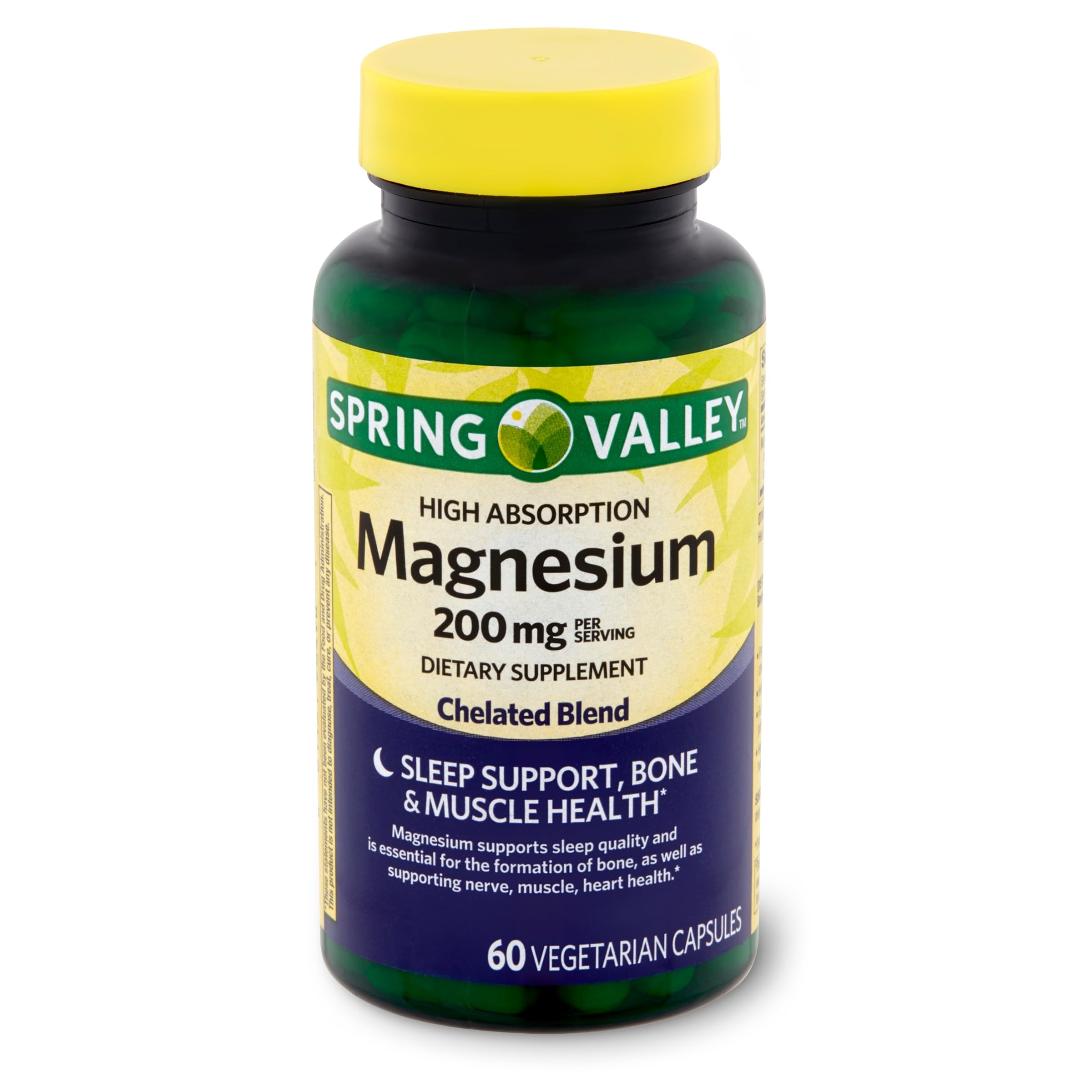 Spring Valley Magnesium Supplement 200mg - Supports Sleep, Bone & Muscle Health - 60 Vegetarian Capsules - Perfect for Relaxation & Recovery After Workouts