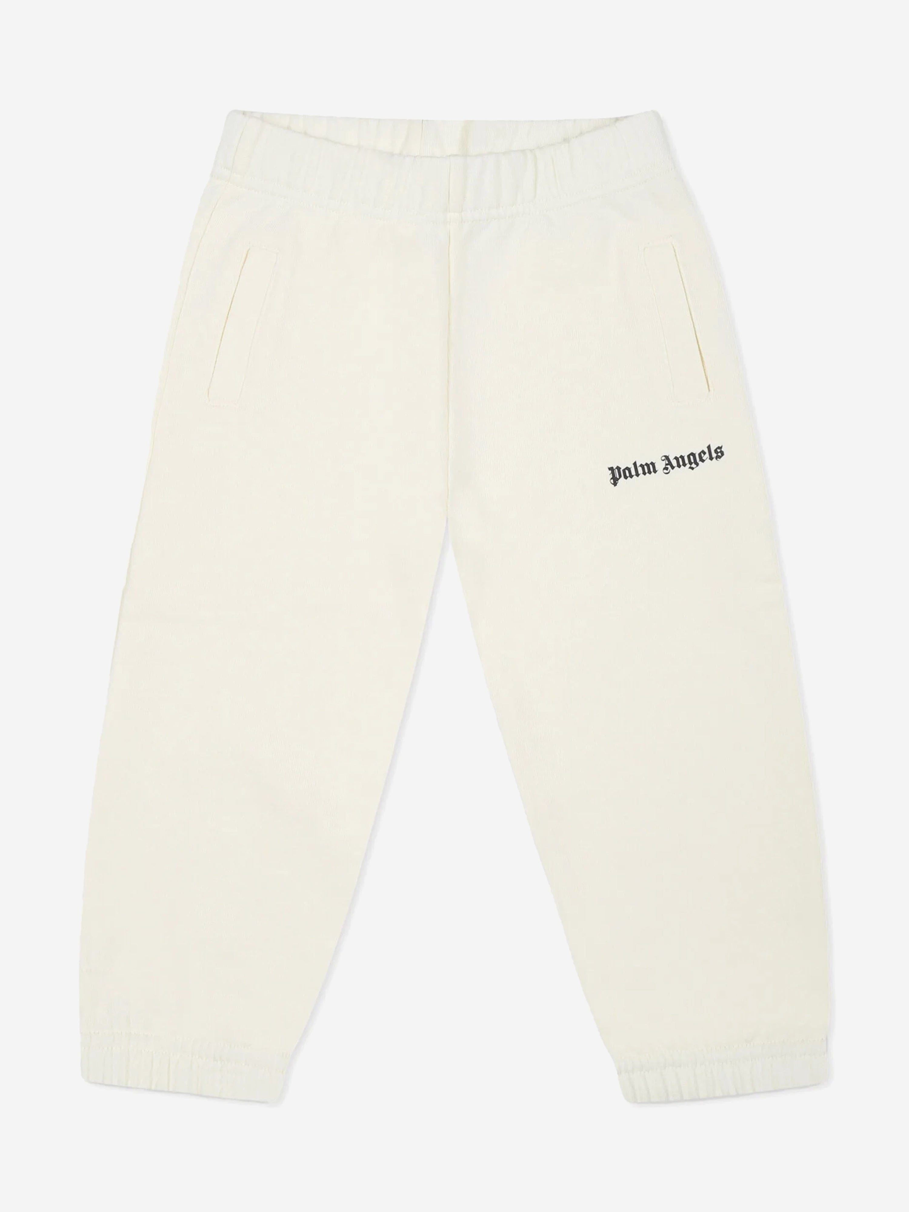 Baby Girls Logo Jogger Pants in Ivory - Soft Cotton Comfort for Playtime & Casual Outings