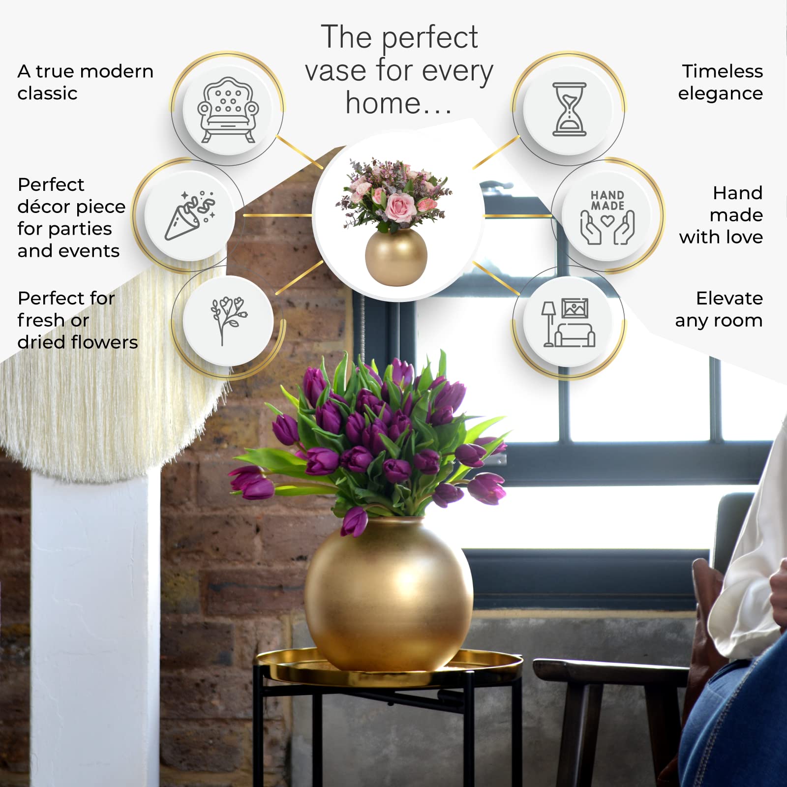 Walbrook Gold Vase - Elegant Decorative Flower Vase for Centerpieces, Wedding Table Decor & Home Décor | Perfect for Living Room, Dining Table & Special Events