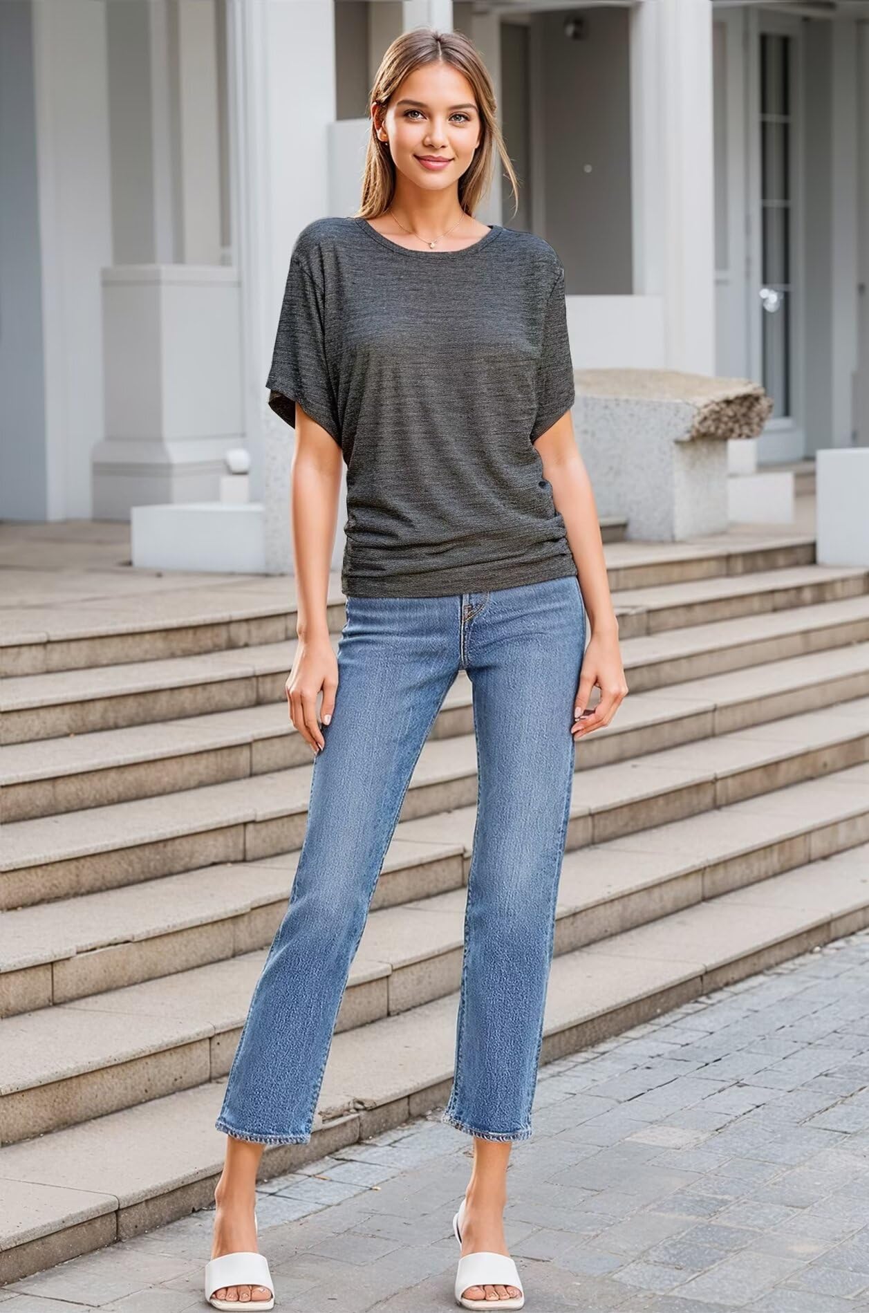 Hybrid & Company Women's Super Comfy Boat Neck Dolman Top Shirt - Soft Stretchy Casual Blouse for Everyday Wear, Work & Weekend Outfits