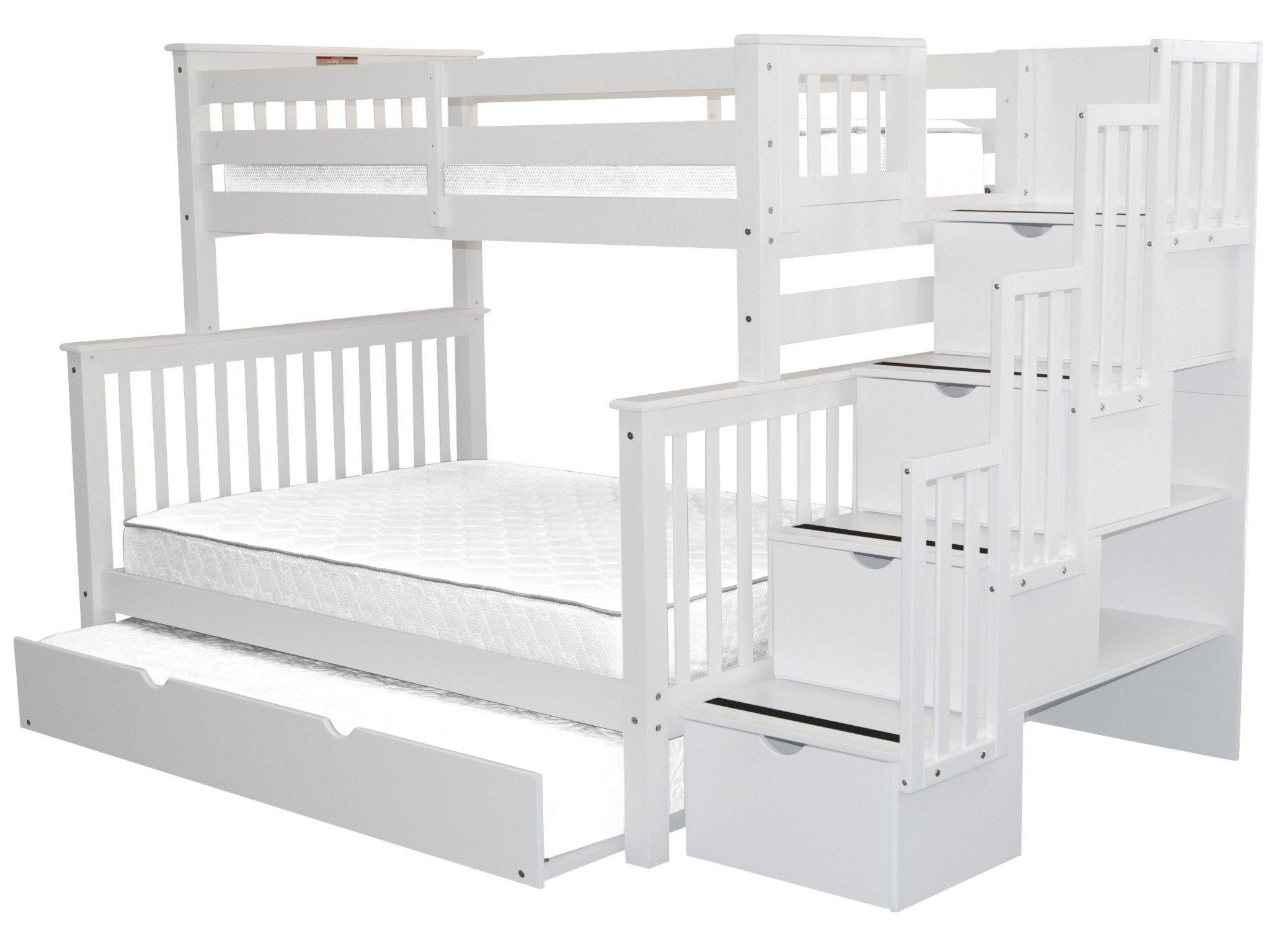 Twin Over Full Bunk Bed with Stairway & Full Trundle - White | Space-Saving Kids & Guest Bedroom Solution