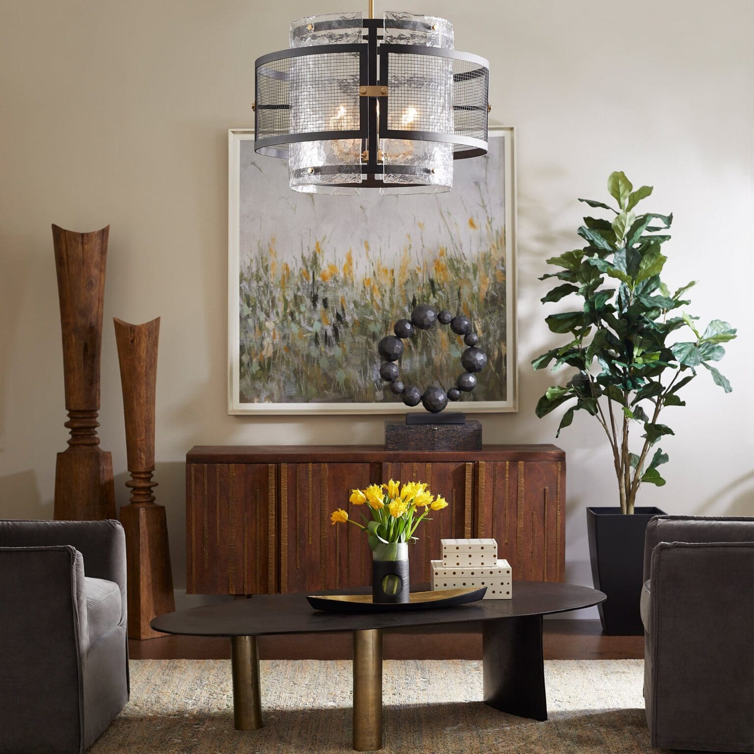Cyan Design 11118 Panorama Chandelier - Noir & Aged Brass Finish - Medium Size - Perfect for Dining Room, Living Room, or Bedroom Lighting
