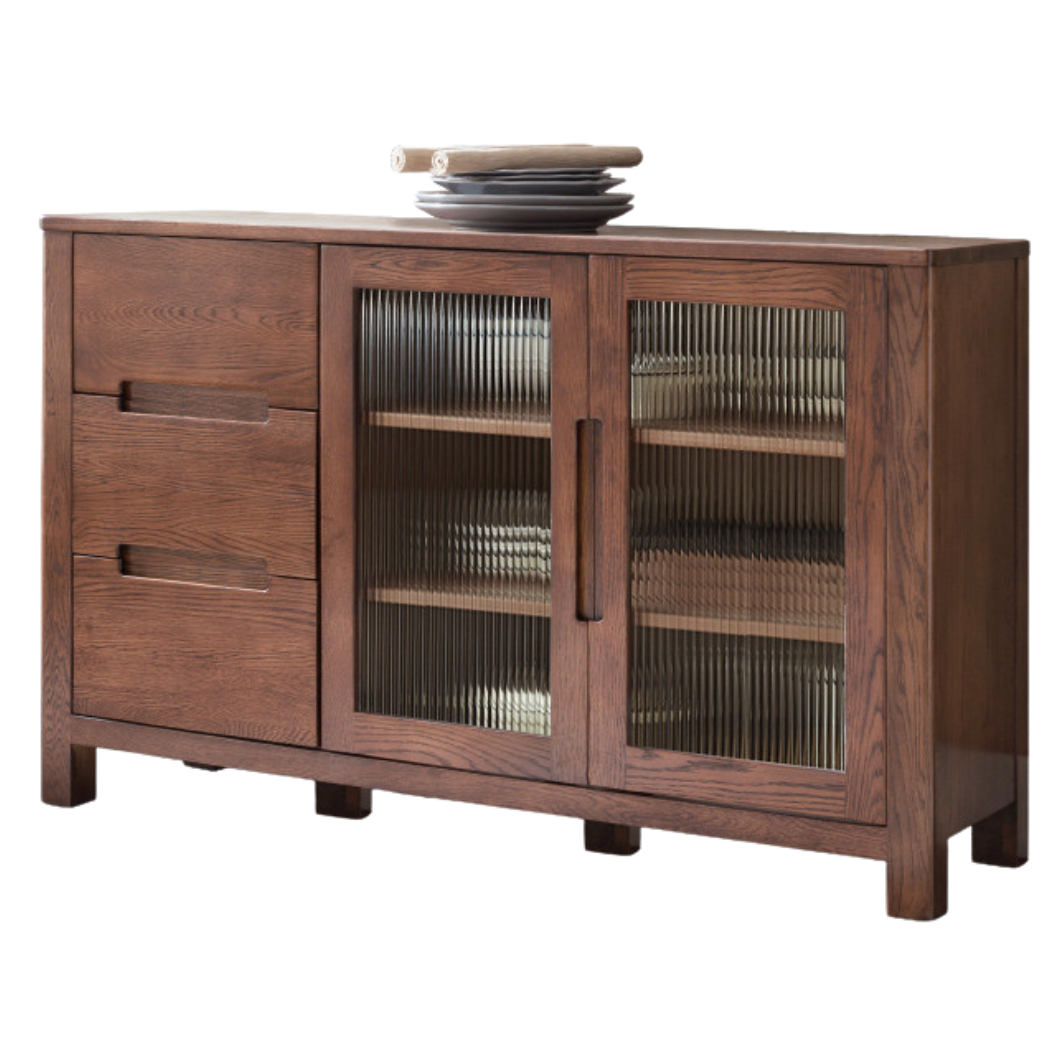 Solid Oak Wood Sideboard Buffet Cabinet - Rustic Farmhouse Dining Room Storage Furniture for Home Decor & Entertaining