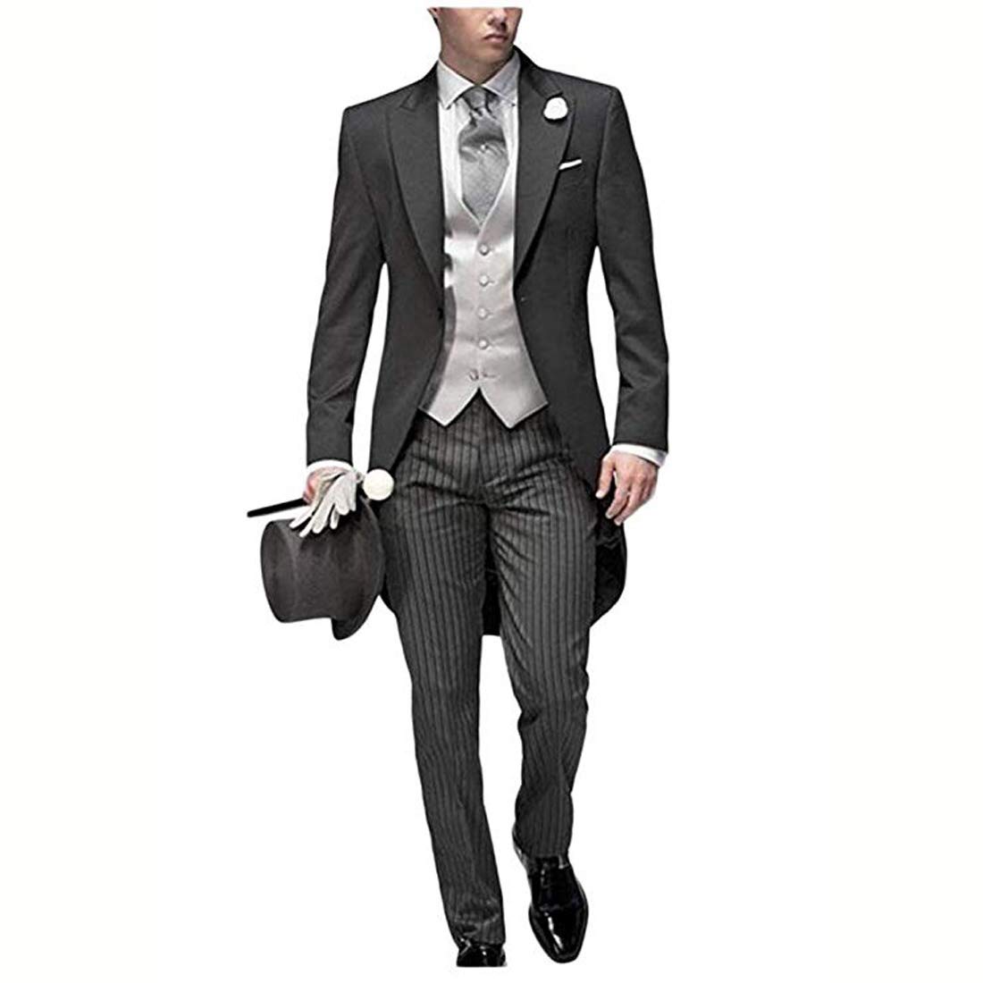 Elegant Morning Suit Set for Men - 3-Piece Striped Pants & Tailcoat Wedding Tuxedo | Formal Groom Attire & Dinner Suit | Perfect for Weddings, Proms & Black Tie Events