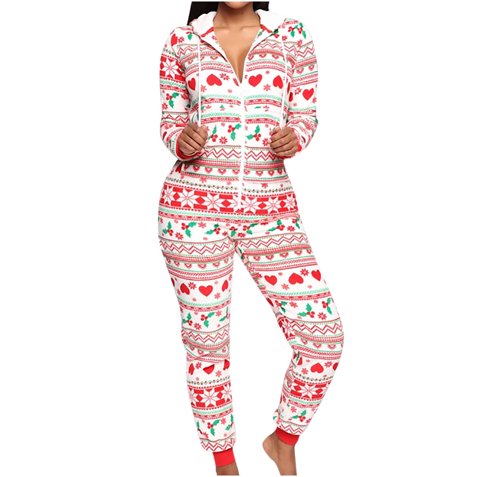 Women's Zip-Up Hooded Sweater Romper - Casual One Piece Jumpsuit for Vacation & Christmas - Cozy Nightgown & Lounge Wear for Women - Perfect for Holidays, Travel & Relaxing at Home