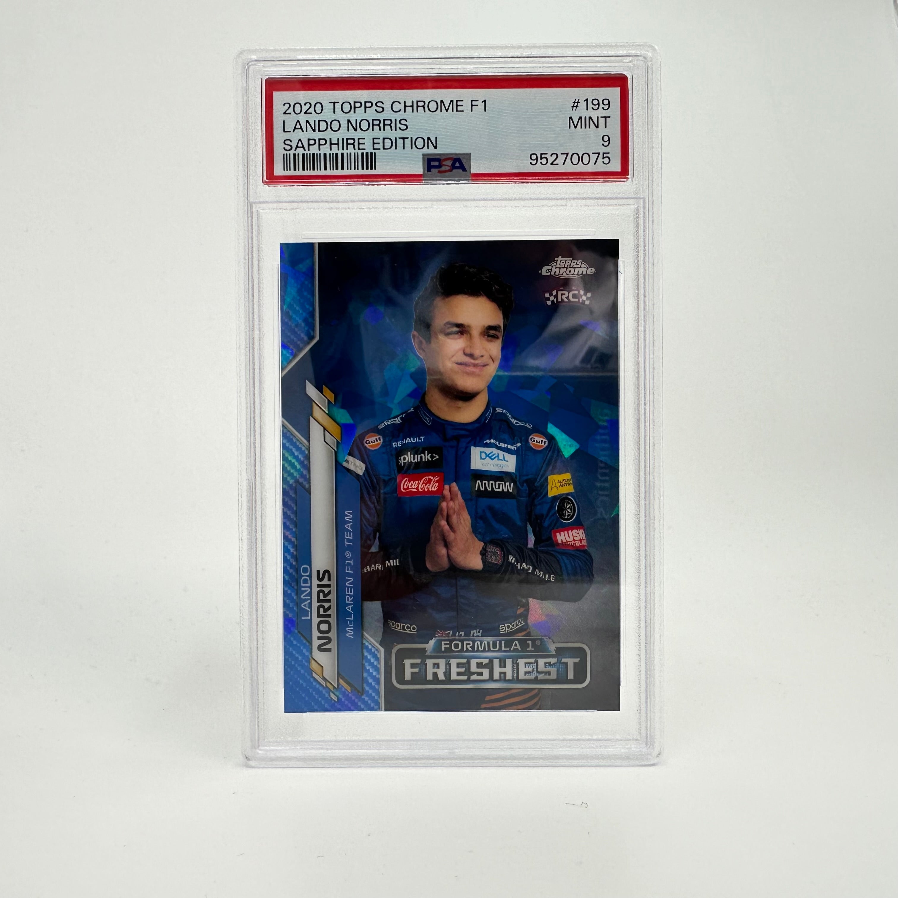 2020 Topps Chrome Sapphire Lando Norris #199 PSA 9 Rookie Card - F1 Racing Collectible for Display & Investment