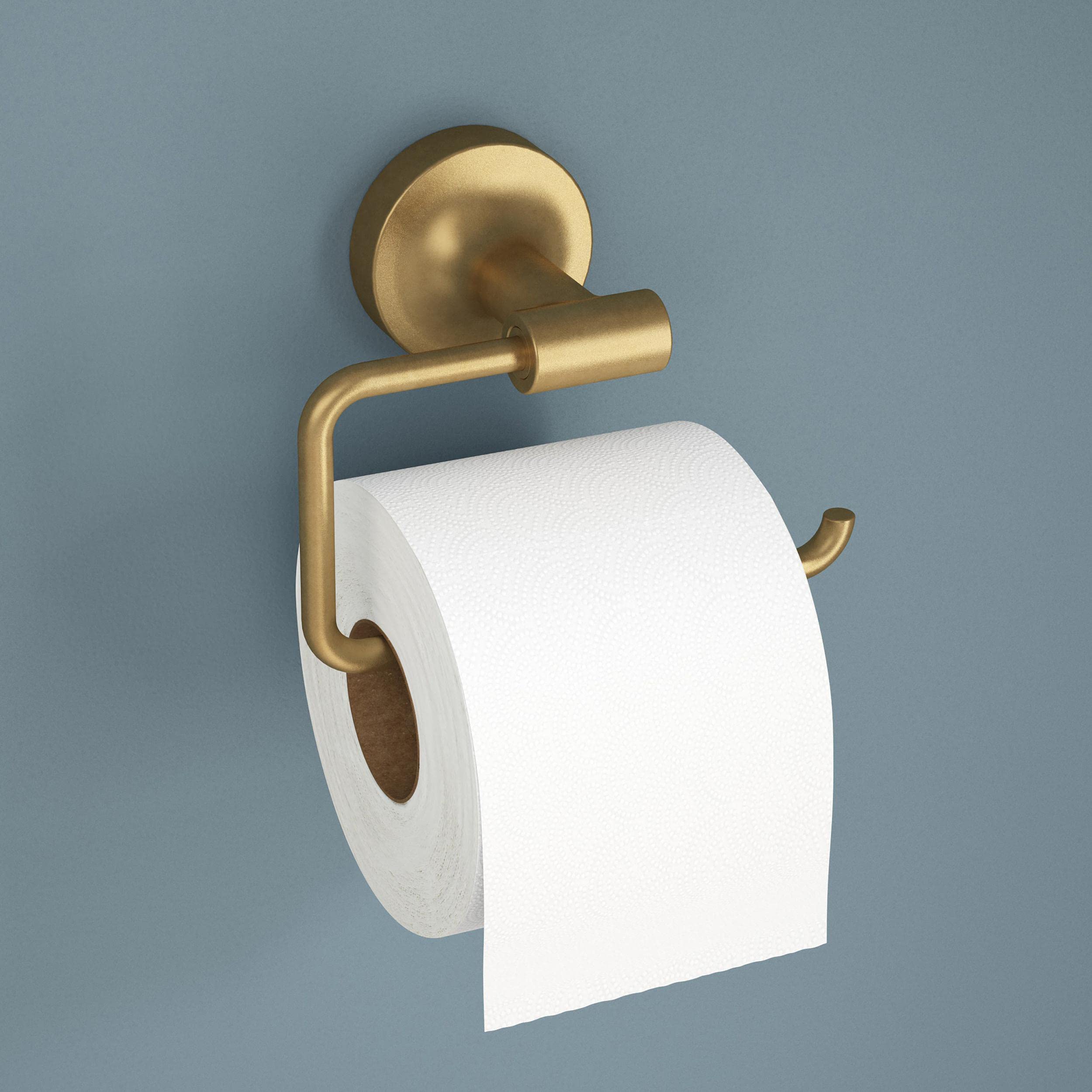 Franklin Brass Voisin 1-Pack Satin Gold Toilet Paper Holder - Single Post Wall Mount Tissue Roll Rod with Hook | Bathroom Storage Organizer | Perfect for Modern Bathrooms, Powder Rooms & Guest Baths VOI50-BB