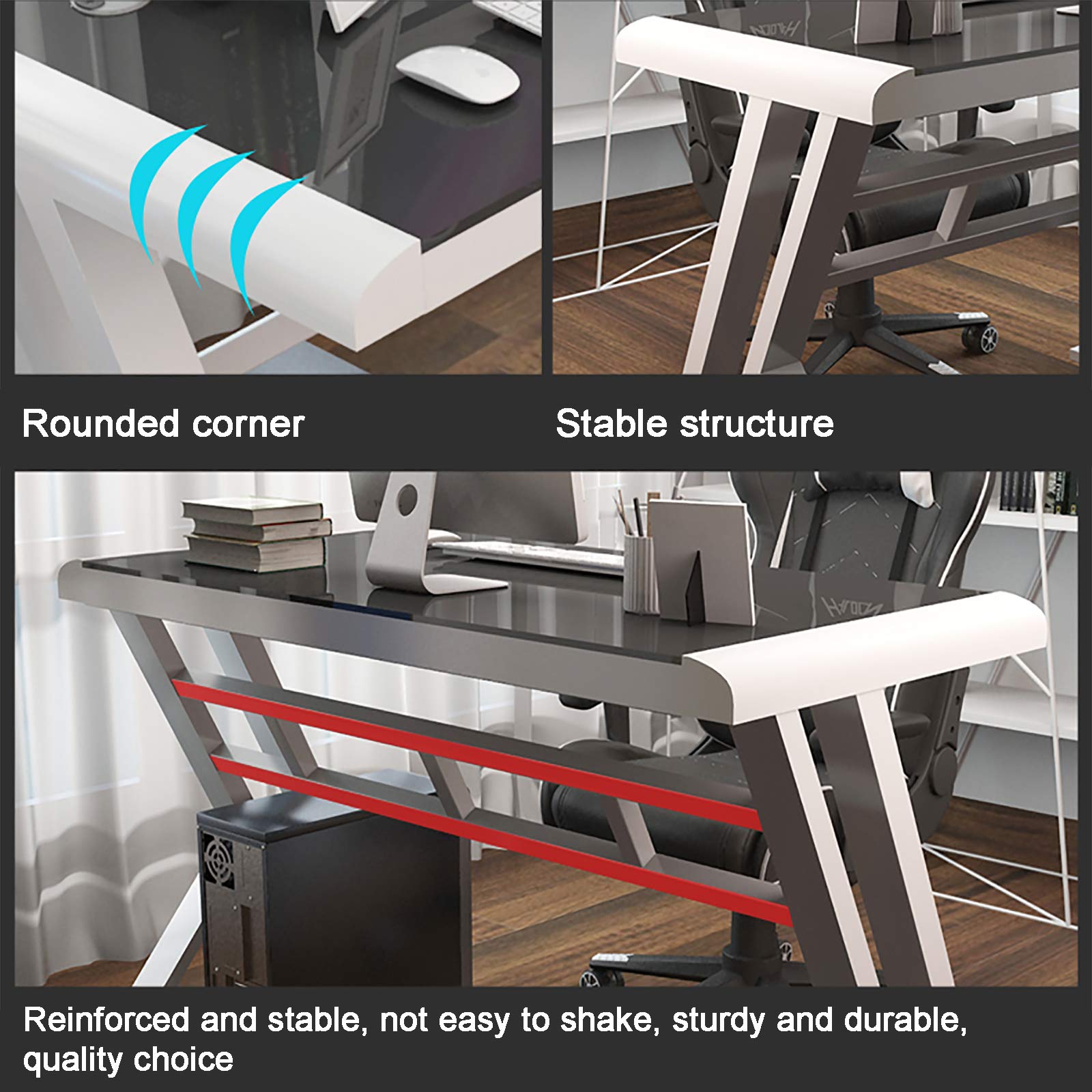Premium Glass Top & Metal Frame Computer Desk - Ergonomic Z-Shaped Gaming Table for Esports & Home Office - Racing Style Workstation for Gamers & Professionals - Perfect for Gaming, Work, and Study Spaces