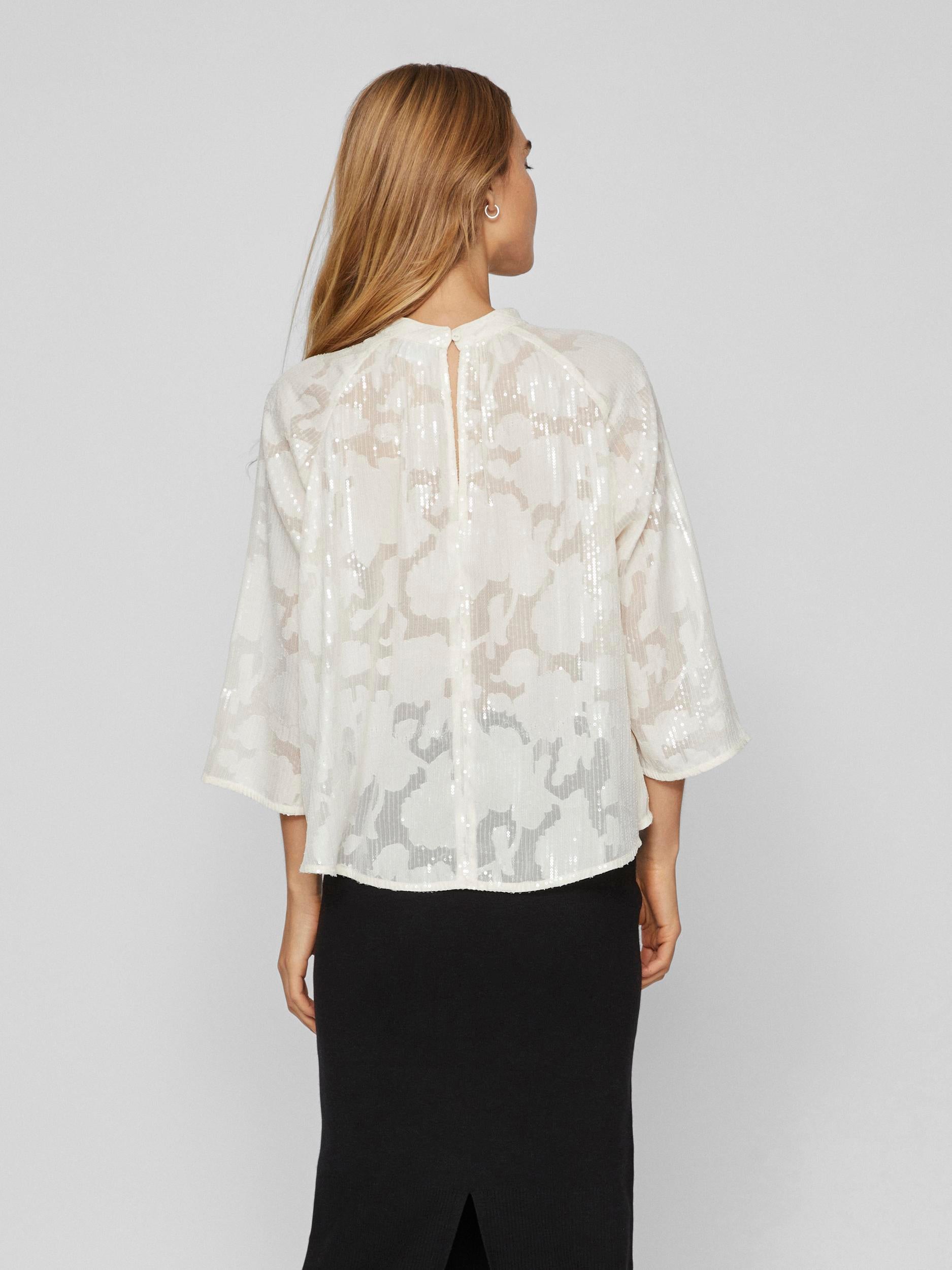 KIMA SEQUINS TOP (CLOUD DANCER) - Sparkling Sequin Blouse for Women, Party Wear, Night Out, Festival Fashion, Club Outfit, Elegant & Glamorous Shirt for Special Occasions