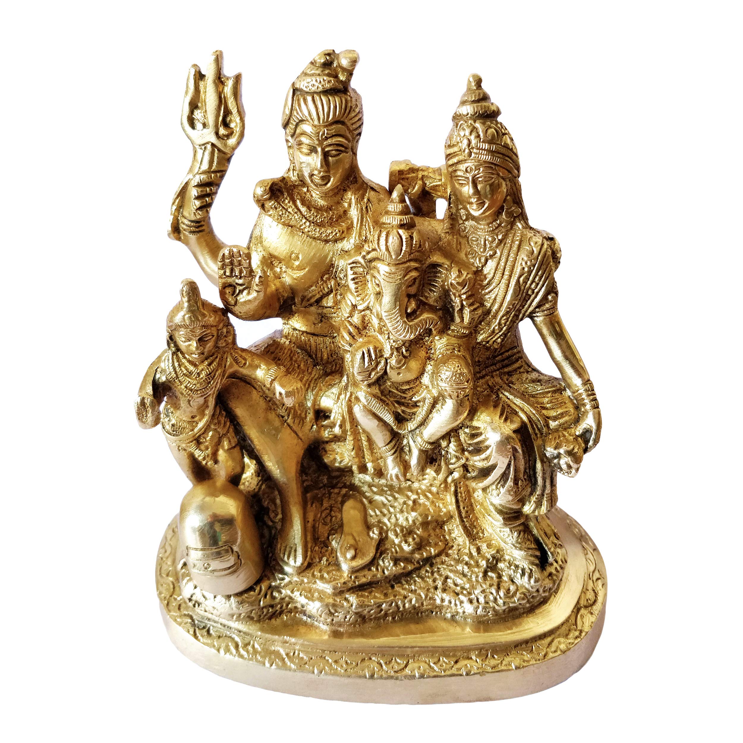 Handcrafted Brass Statue of Lord Shiva, MATA Parvati, Ganesha & Kartikeya - Hindu God Idol for Pooja Mandir, Home Decor & Spiritual Gifts - Perfect for Meditation, Worship & Indian Festival Celebrations