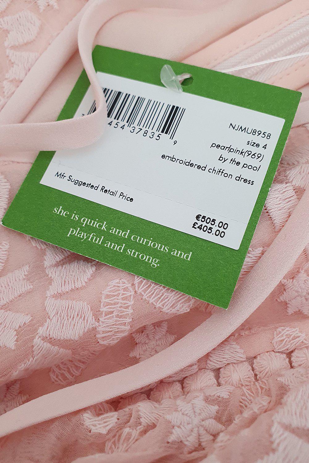 KATE SPADE Pearl Pink By The Pool Embroidered Chiffon Dress - Women's Size US 4 (UK 8) | Flowy Summer Dress for Pool Parties & Beach Vacations
