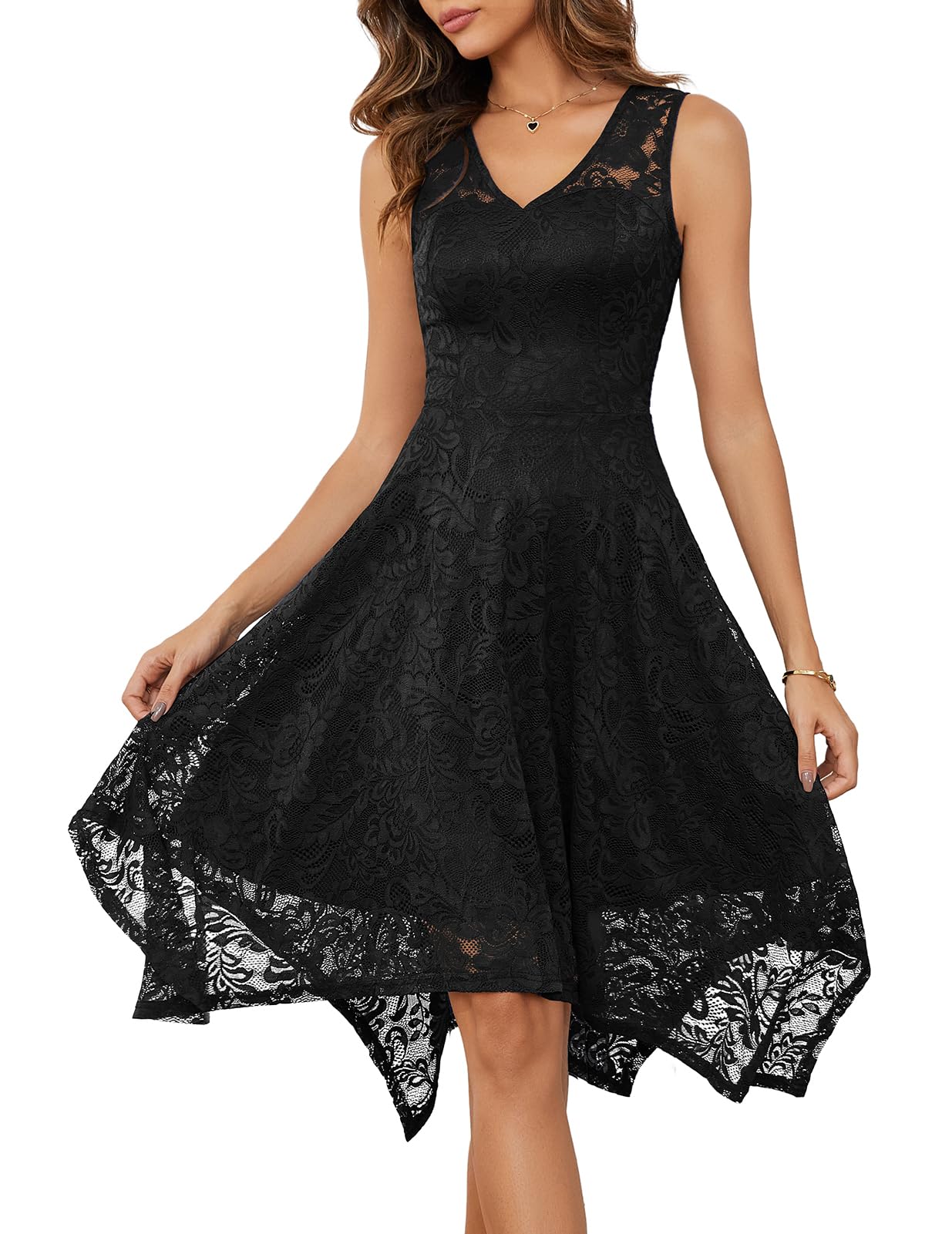Meetjen Women's Elegant Lace Cocktail Party Dress 2025 - Handkerchief Hem Formal Gown for Wedding Guest, Bridesmaid & Prom | Perfect for Evening Galas, Cocktail Receptions & Special Occasions