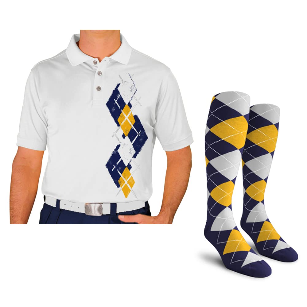 Men's Dry Fit Short Sleeve Graphic Golf Polo Shirt with Socks - Argyle Paradise (5A-5Z) | Moisture Wicking Performance Shirt for Golf, Tennis & Casual Wear