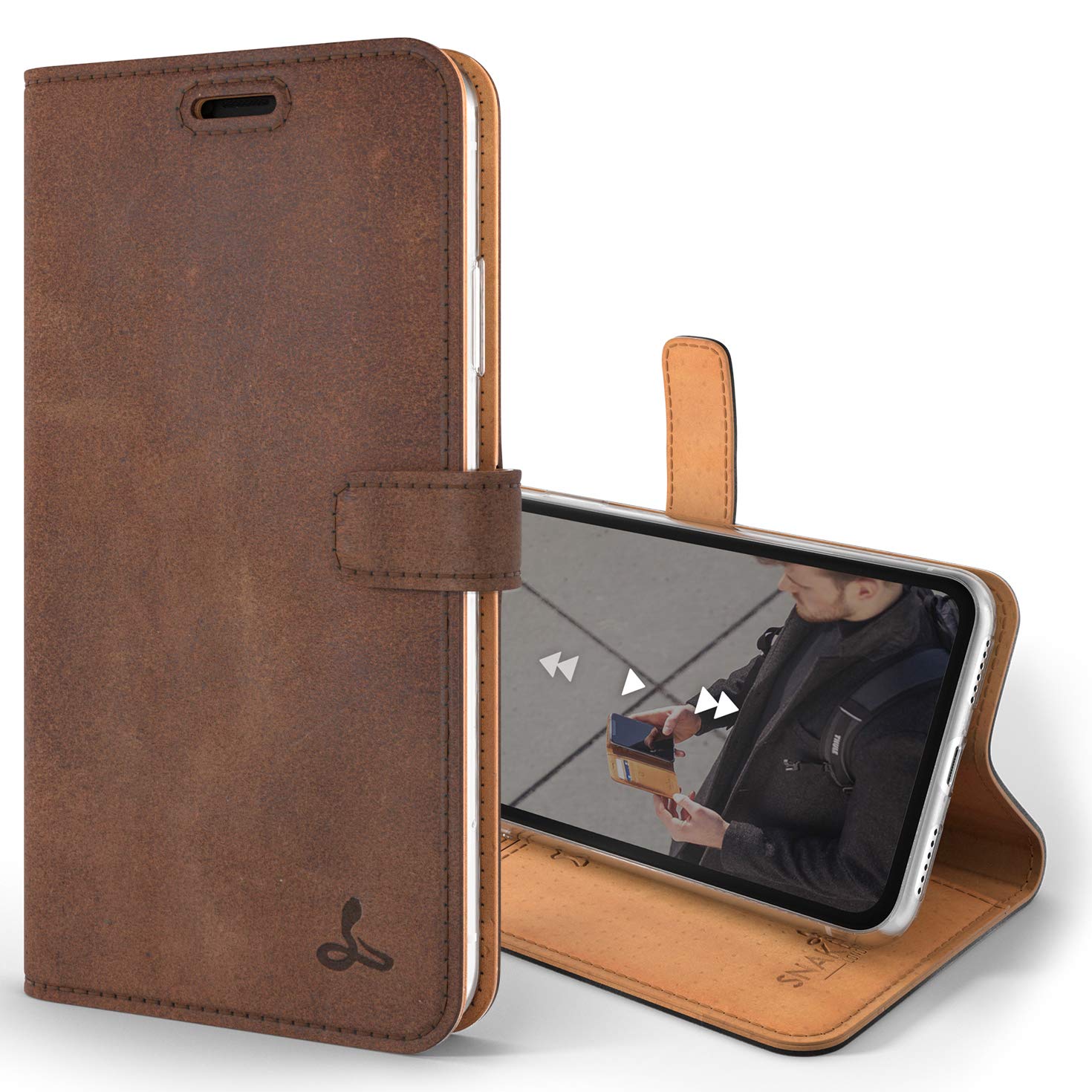 Vintage Genuine Leather iPhone XR Wallet Case - Flip Folio Cover with Card Holder & Viewing Stand | Real Leather Phone Case for Men & Women | Perfect for Business, Travel & Everyday Use (Brown)