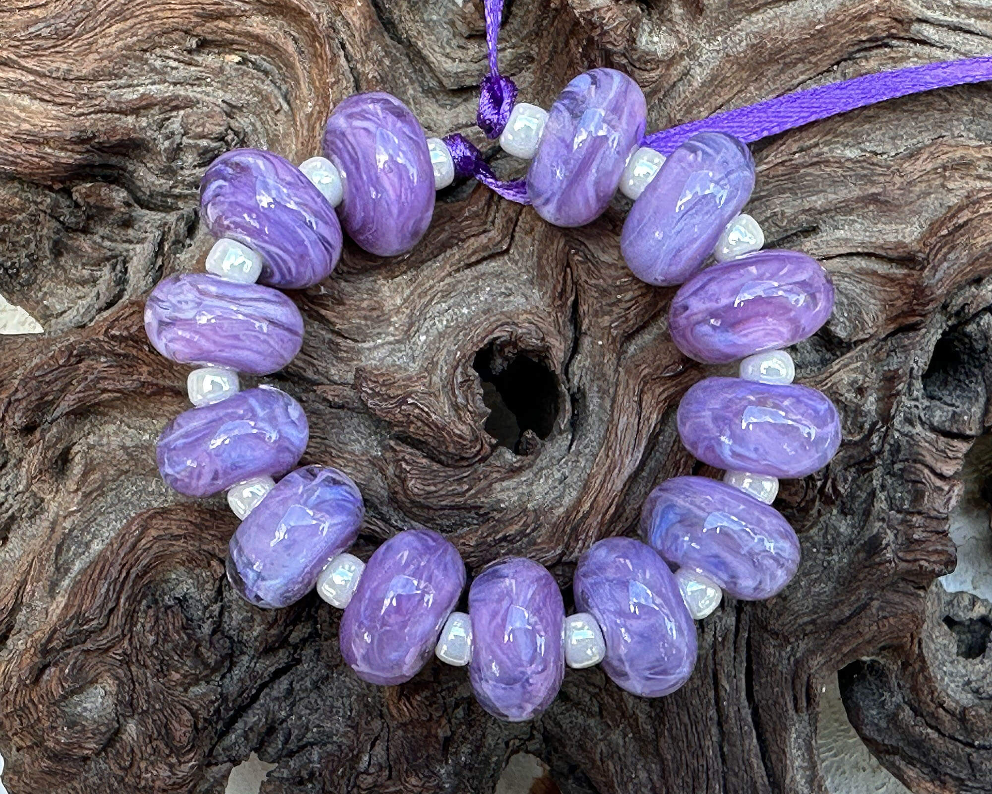 13-Piece Purple Swirls Lampwork Glass Beads Set for Jewelry Making - DIY Bracelets, Necklaces & Craft Projects (SRA)