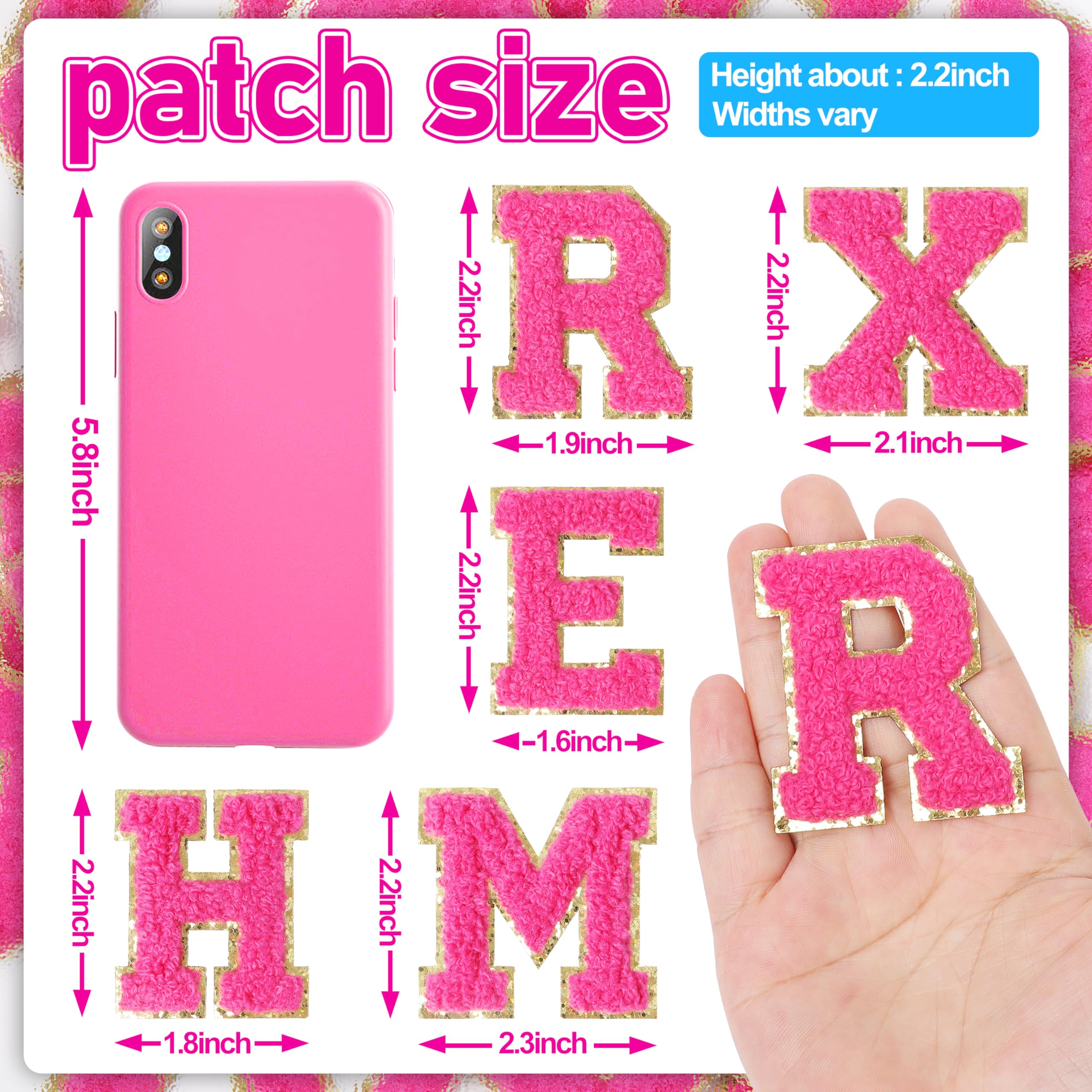 Pink Self-Adhesive Chenille Varsity Letter Patches - Embroidered Iron-On Applique for Jackets, Bags & DIY Crafts (12-Pack) - Perfect for Customizing Denim, Backpacks & School Spirit Wear