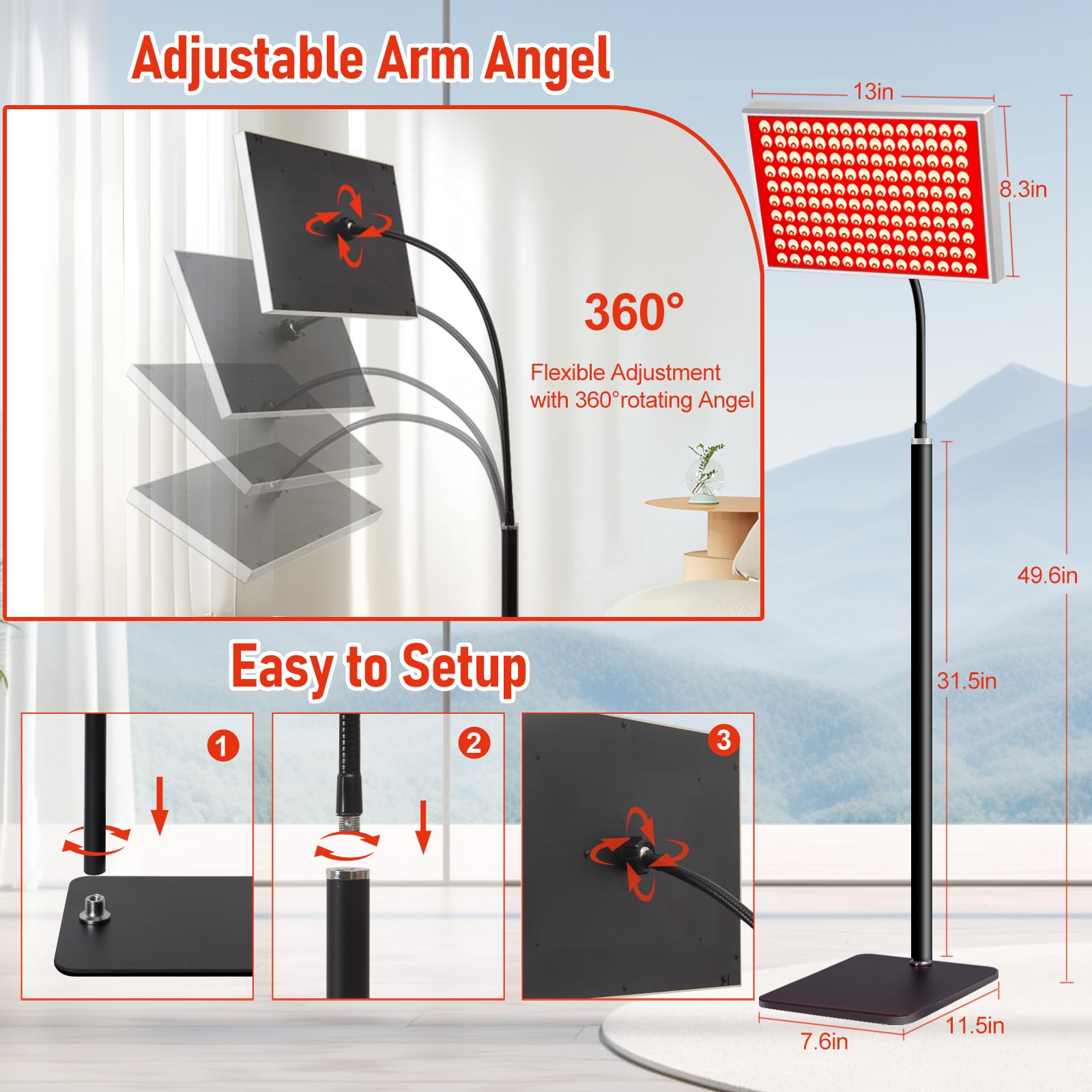 Red Light Therapy Lamp 660nm & 850nm Near Infrared - Adjustable LED Panel for Skin Care, Muscle Recovery & Pain Relief - Clinical Grade Home Device for Face, Back & Joint Pain Treatment - Perfect for Home Spa, Anti-Aging & Post-Workout Recovery