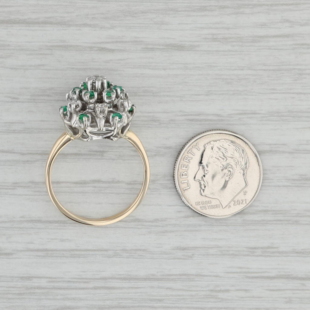 0.45ctw Diamond & Emerald Cluster Ring in 14k Gold - Size 8.5 - Elegant Cocktail Ring for Women - Perfect for Evening Parties, Weddings & Special Occasions