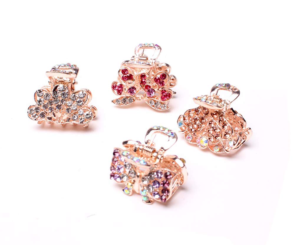 6 PCS Women's Alloy Rhinestone Non-Slip Mini Hair Claw Clips - Small Bang Jaw Hair Clamps & Grip Pins for Fine Hair (Style A#) - Perfect for Daily Styling, Work, Parties & Special Occasions