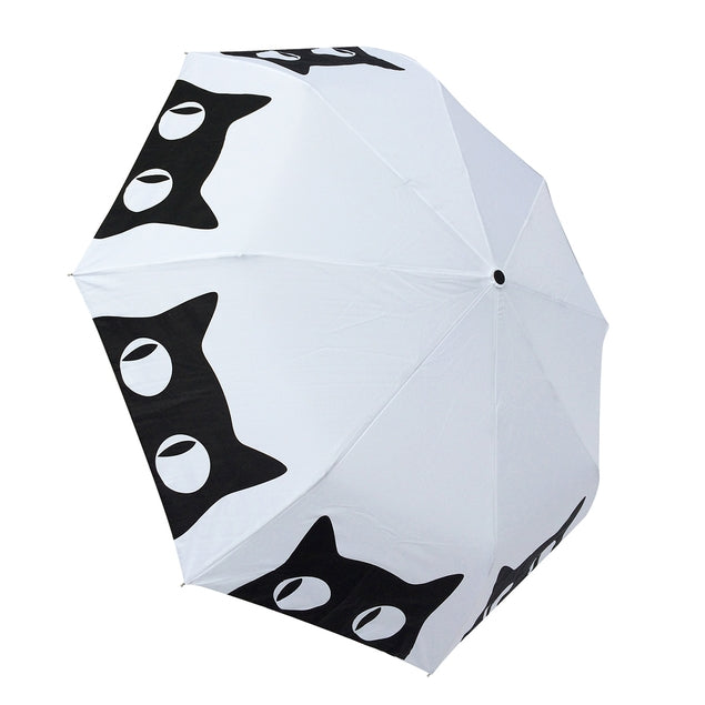 Big Eyes Cat Umbrella - Cute Cartoon Cat Printed Rain Umbrella with Automatic Open/Close - Perfect for Women, Girls & Cat Lovers (Use for Rainy Days, Outdoor Events & Fashion Accessory)
