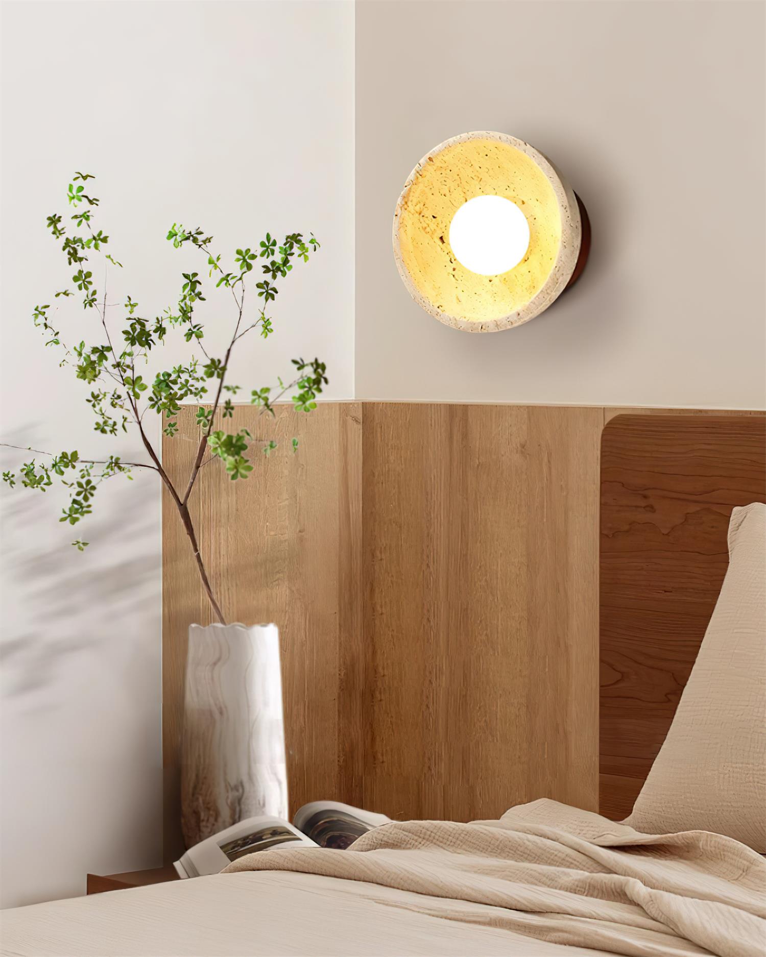 Ollina Travertine Wall Lamp - Modern Rustic Sconce Light Fixture for Living Room, Bedroom & Hallway | Indoor & Outdoor Use | Dimmable LED Lighting for Warm Ambiance