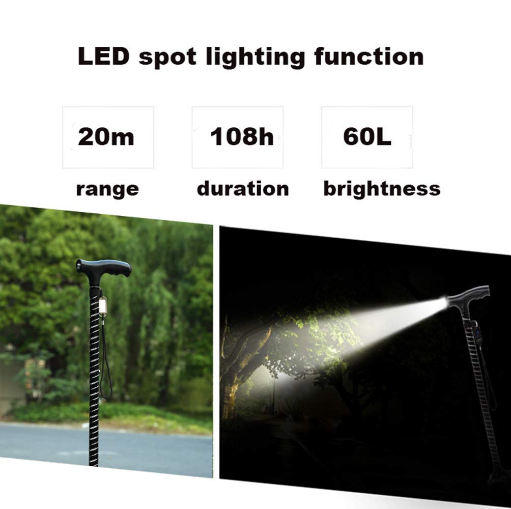 Lightweight Quadruple Walking Cane with Flashlight - Sturdy 4-Prong Aluminum Mobility Aid for Men & Women | Perfect for Hiking, Elderly Support & Outdoor Activities