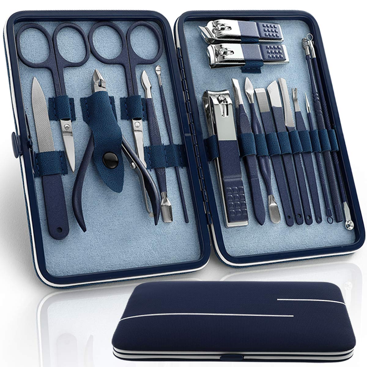 Professional 18-Piece Manicure & Pedicure Kit - Nail Clippers, Scissors, Grooming Tools for Men & Women - Travel Case Included - Perfect Gift for Home, Salon & Travel Nail Care