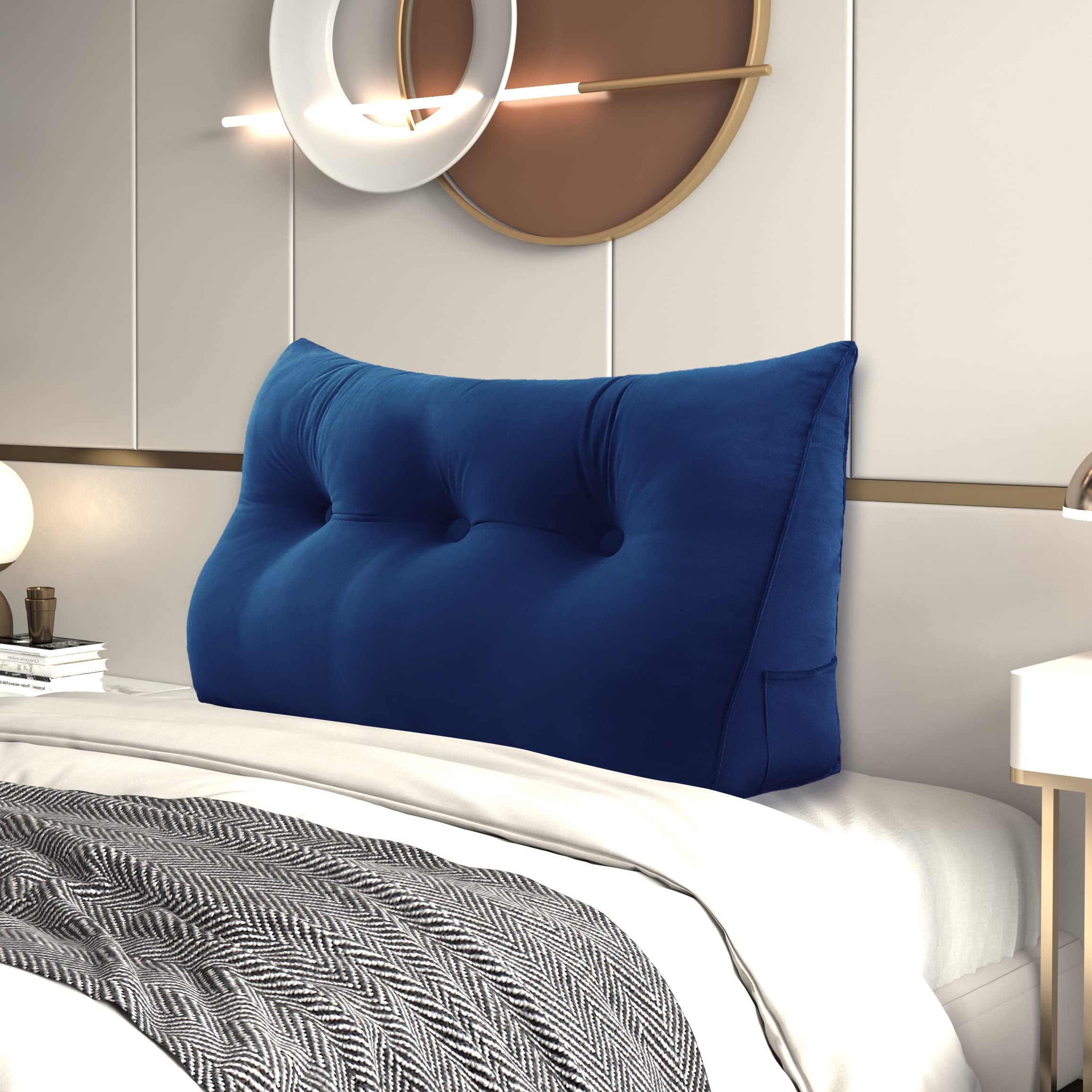 **Johnear Large Velvet Wedge Headboard Pillow - Triangular Backrest Cushion for Sitting in Bed, Lumbar Support & Reading - Dark Blue Twin Size | Perfect for Daybeds, Reading Nooks & Back Support**