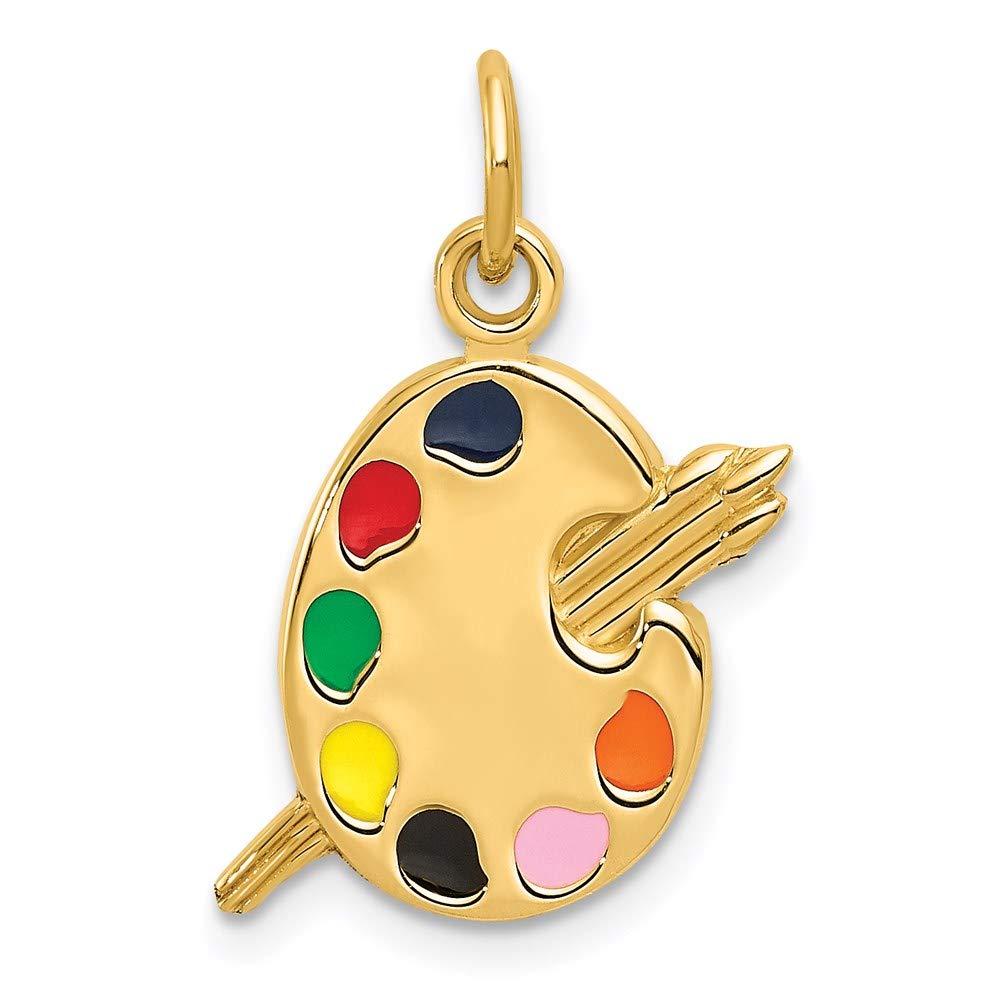 14k Gold Artist Palette Pendant - Black Bow Enamel Jewelry for Artists