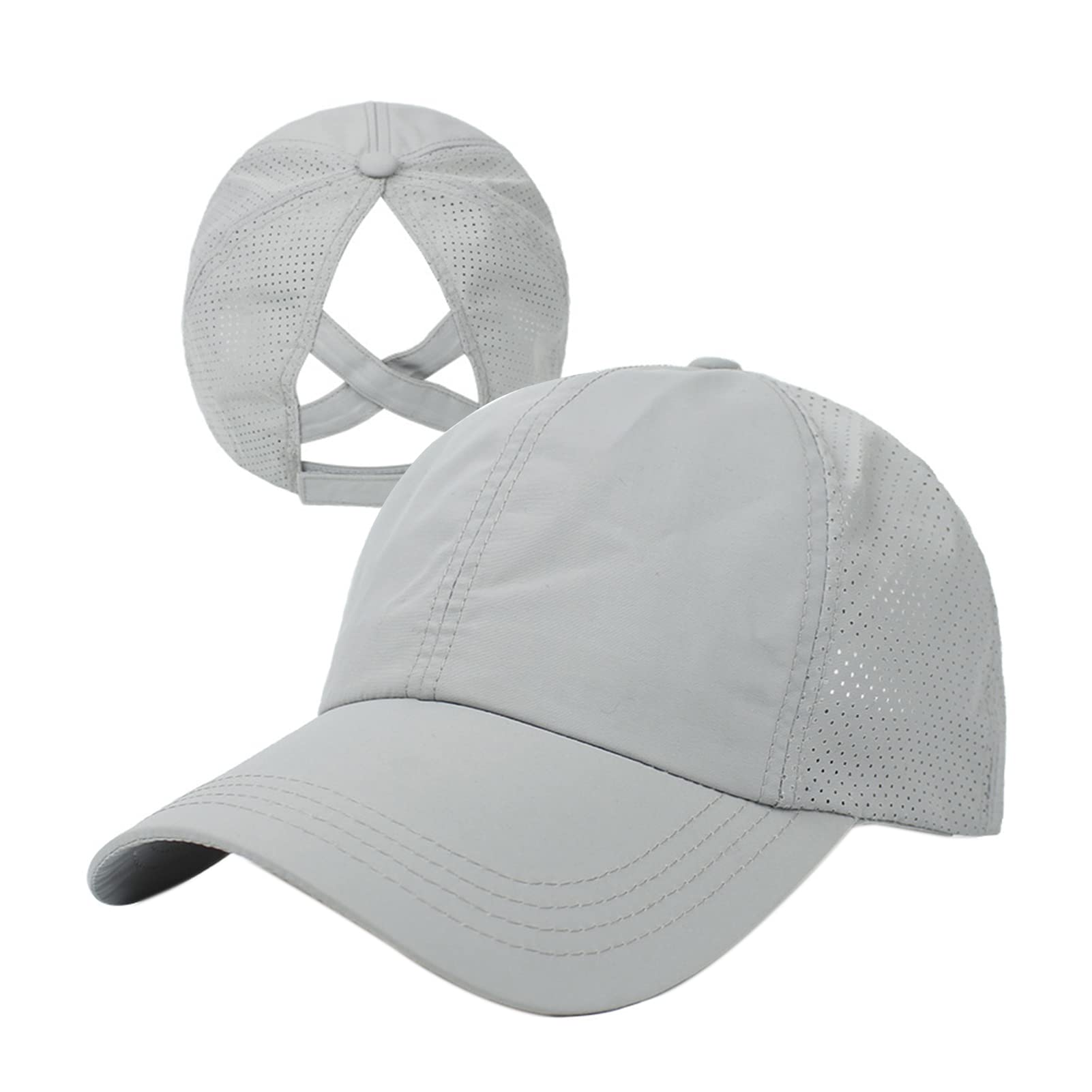 Women's Criss Cross Ponytail Baseball Cap - Breathable Mesh Summer Running Hat for Outdoor Sports, Hiking & Workout - Adjustable Dad Trucker Hat with Bun Hole for Ponytails