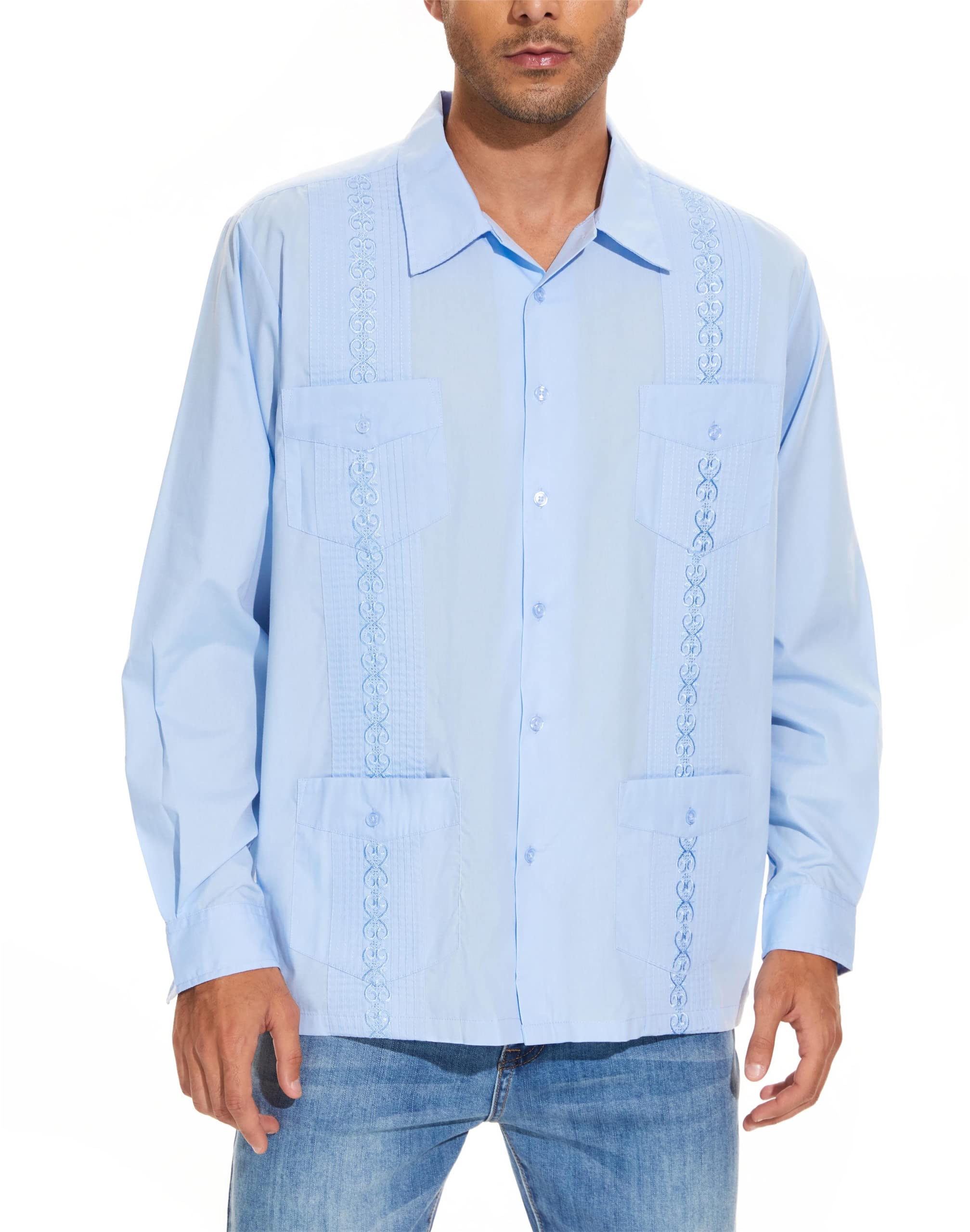 MAXJON Men's Long Sleeve Guayabera Shirts - Cuban Style Casual Button Down Shirt for Men | Perfect for Summer, Beach Vacations & Tropical Weddings