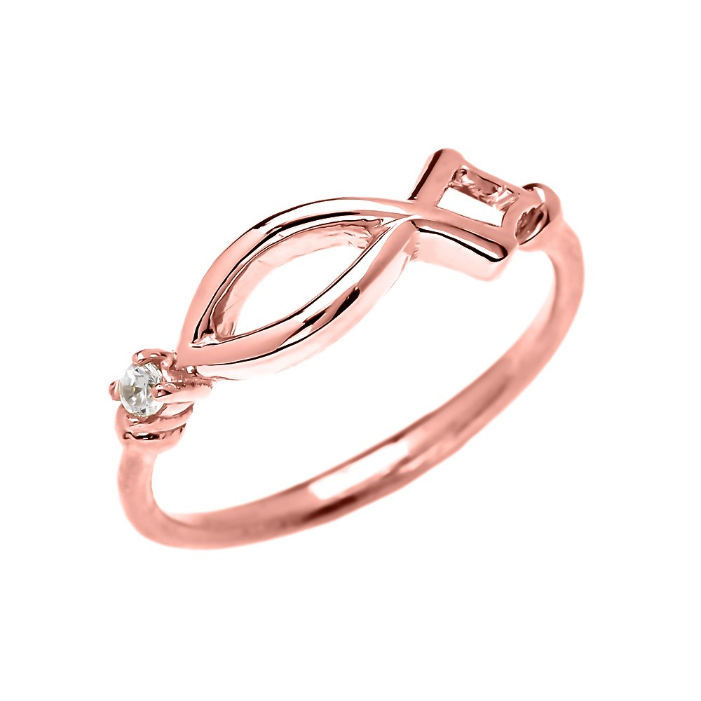 Elegant 14k Rose Gold Ichtus Fish Christian Symbol CZ Ring for Women - Minimalist Dainty Jewelry Gift for Baptism, Church & Everyday Wear