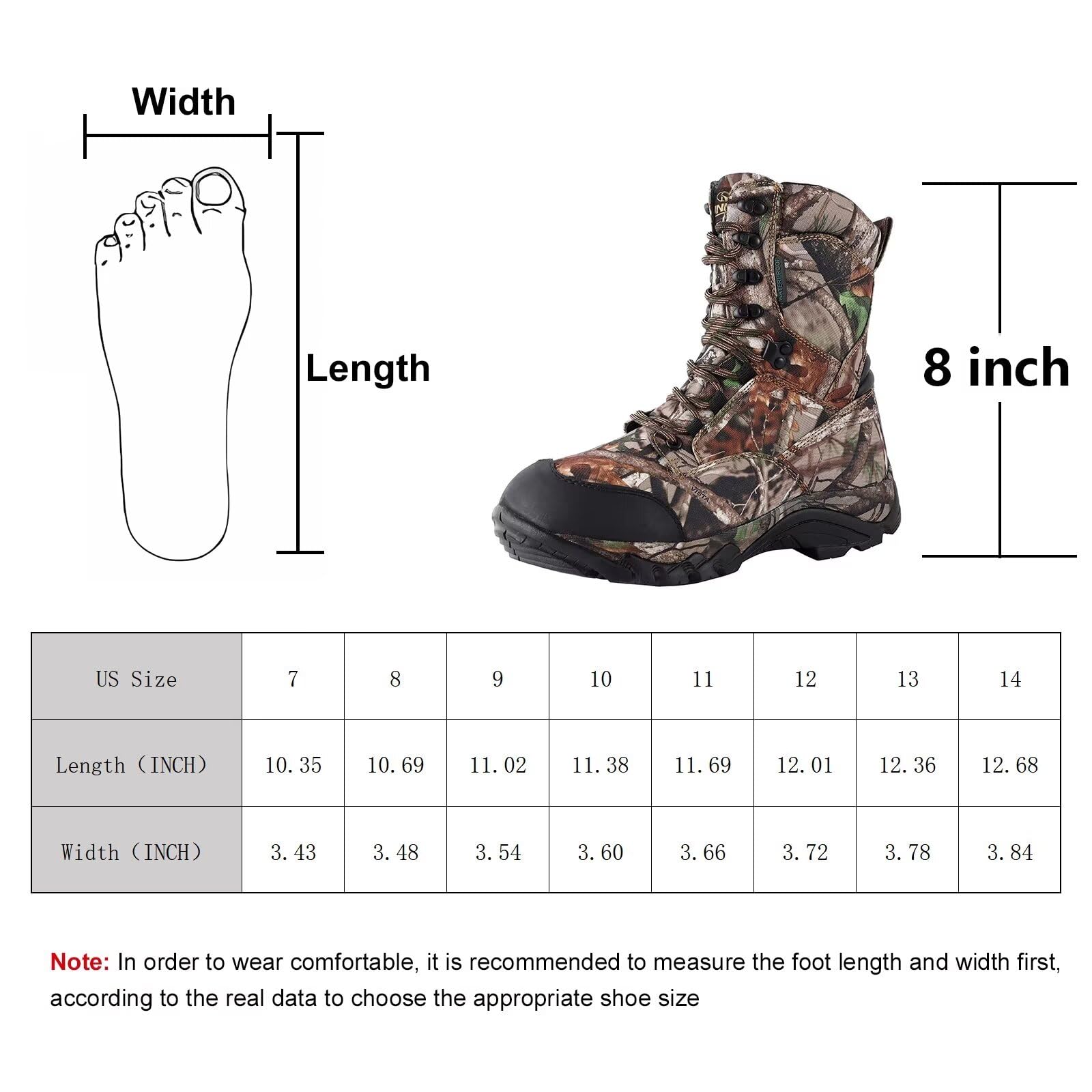 R RUNFUN Men's Waterproof Hunting Boots - 8 Inch Insulated Hiking & Work Boots with 400g Thinsulate, Lightweight Non-Slip Outdoor Shoes for Winter Hunting, Camping & Construction Work