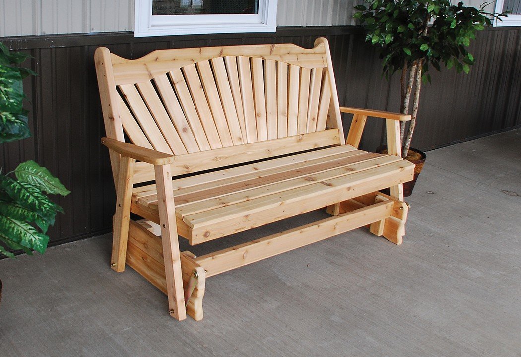 A & L Furniture Fan Back Glider Rocking Chair - Cedar Stain Finish - Perfect for Porch, Patio, Nursery & Relaxation