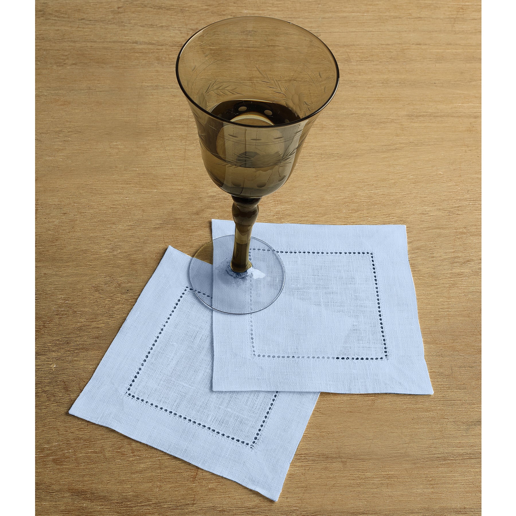 Premium Classic Hemstitch Cocktail Napkins - Set of 12 White Linen Napkins for Parties, Weddings & Formal Dining - Elegant Drink Coasters for Home Bar & Dinner Table Decor