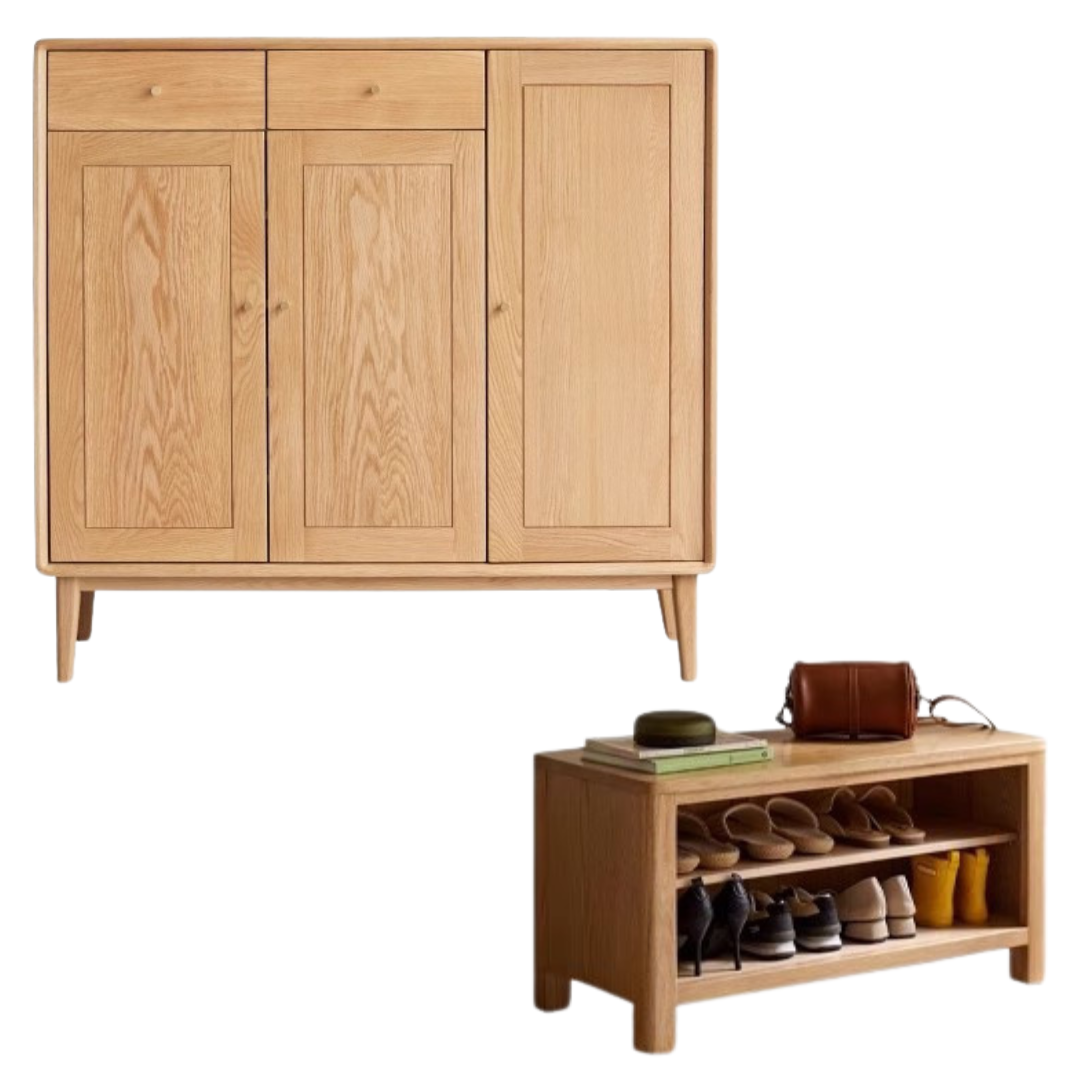 **Solid Oak Wood Shoe Storage Cabinet - Organize Shoes, Boots & Accessories | Perfect for Entryway, Bedroom & Closet Organization**