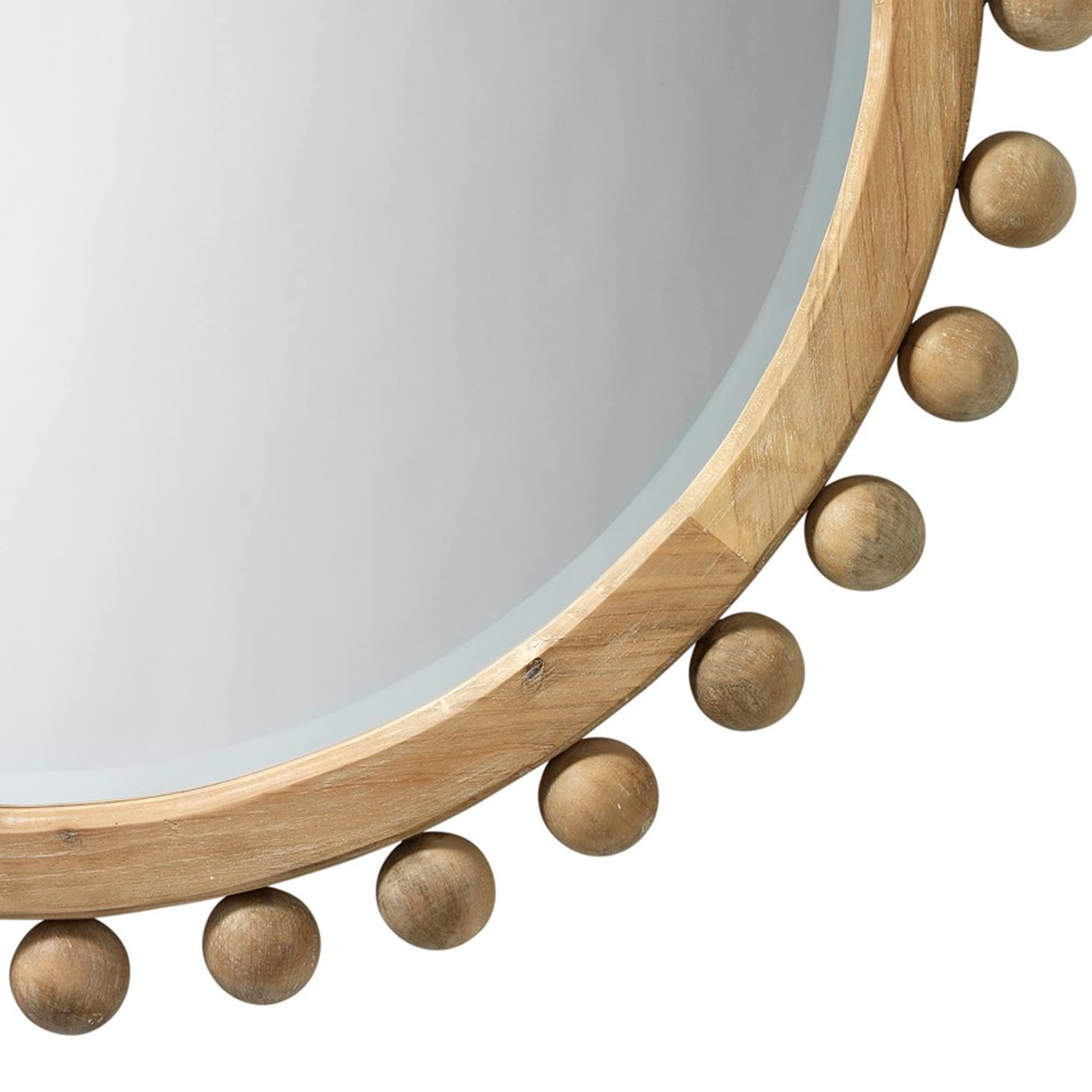 Benjara Brown Wooden Framed Mirror with Spherical Beads Accent - Elegant Wall Decor for Living Room, Bedroom & Entryway
